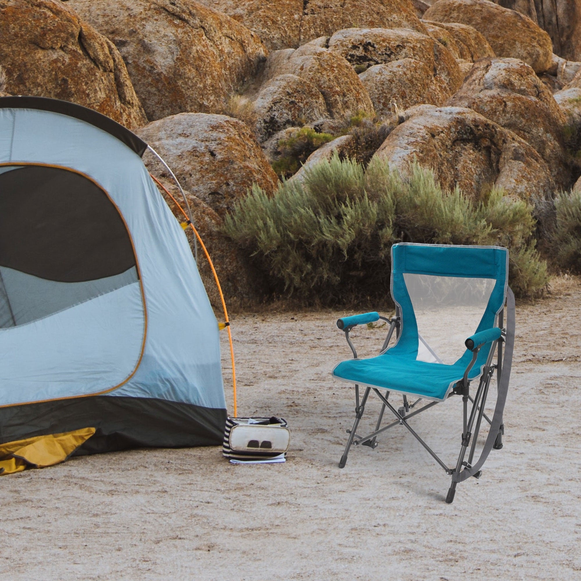 Zenithen Limited Padded Hard Arm Outdoor Rocker Chair for Camping/Sporting Events, Teal