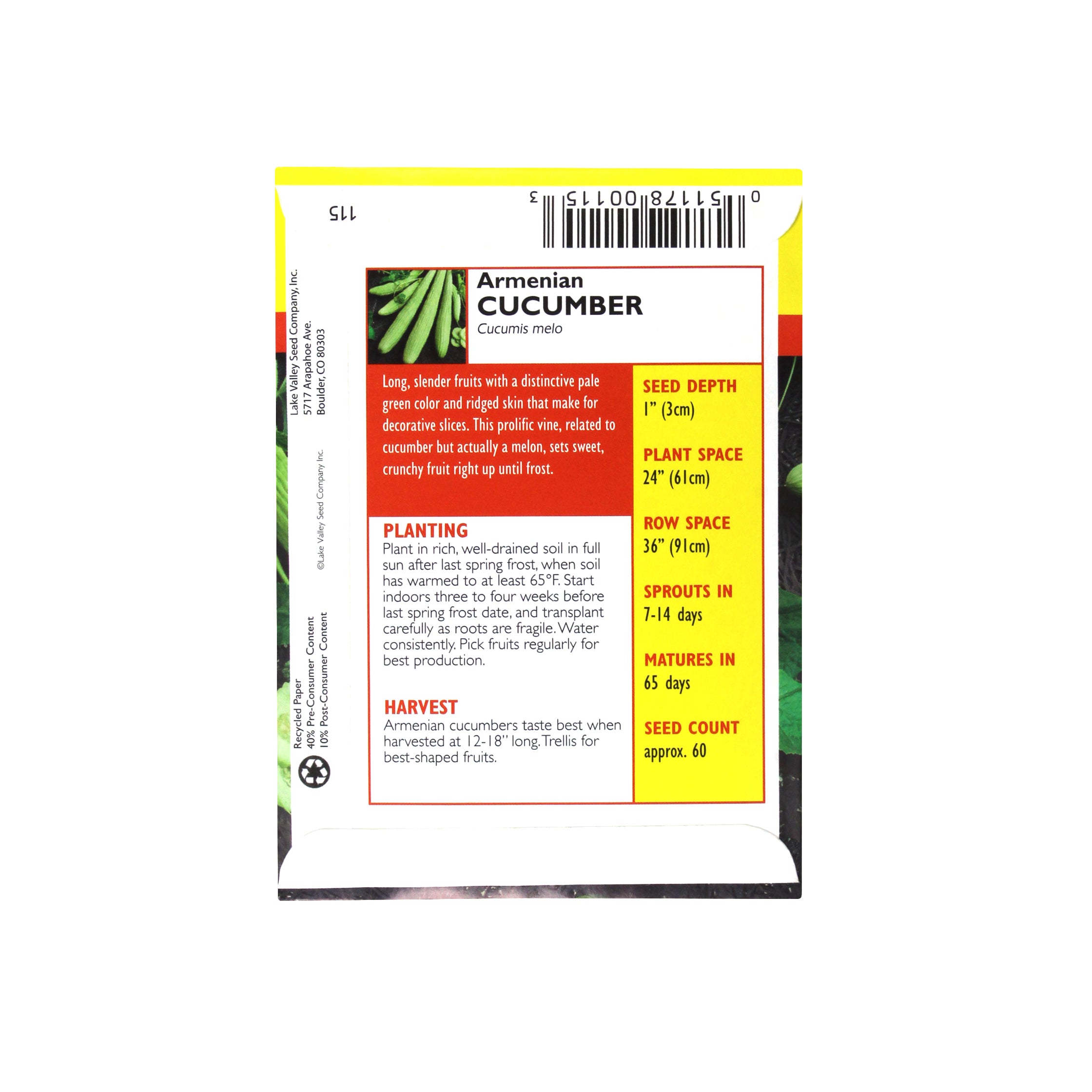 Lake Valley Seed Cucumber, Armenian Heirloom