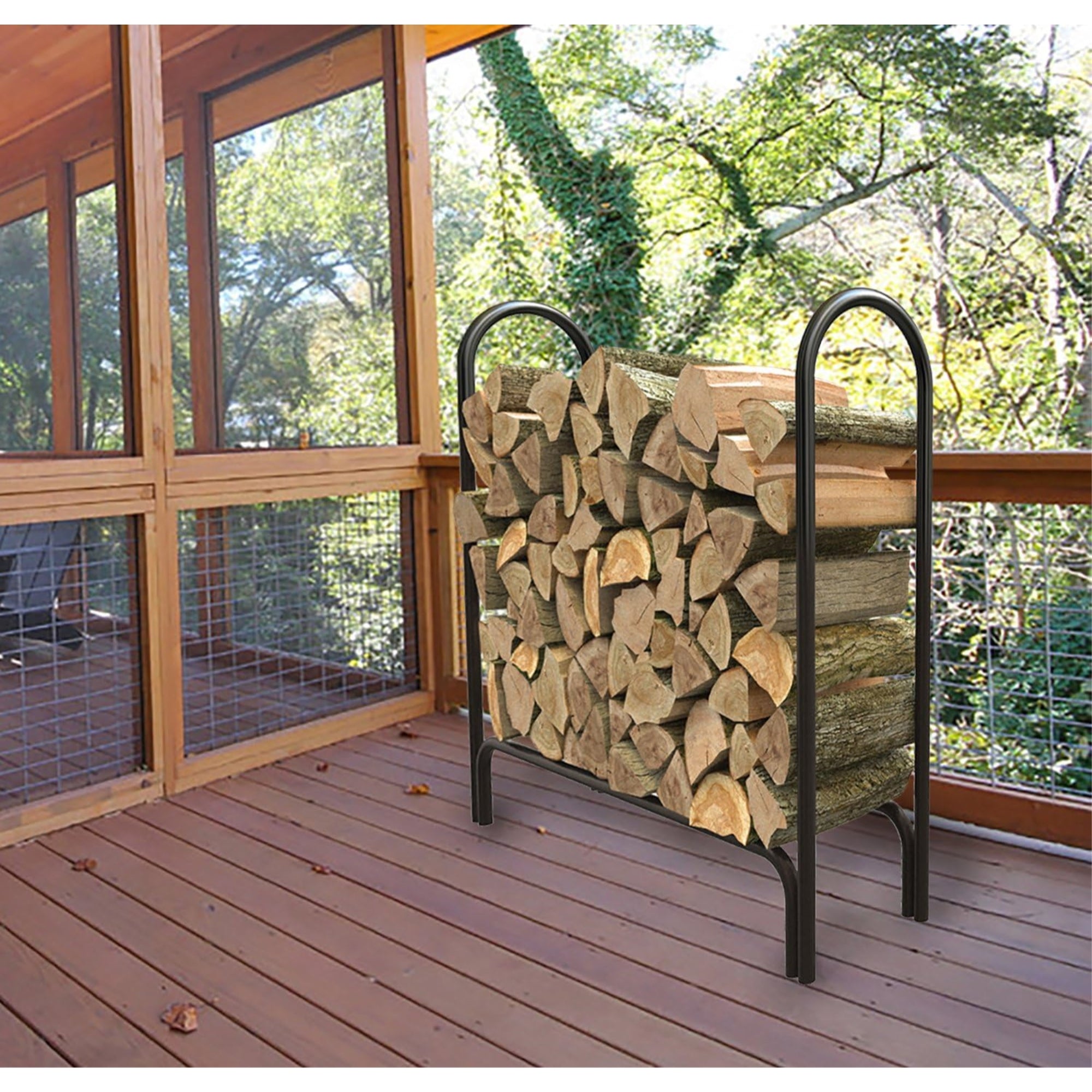 Panacea Steel Deluxe Outdoor Firewood Log Rack, Black, 4' Tall