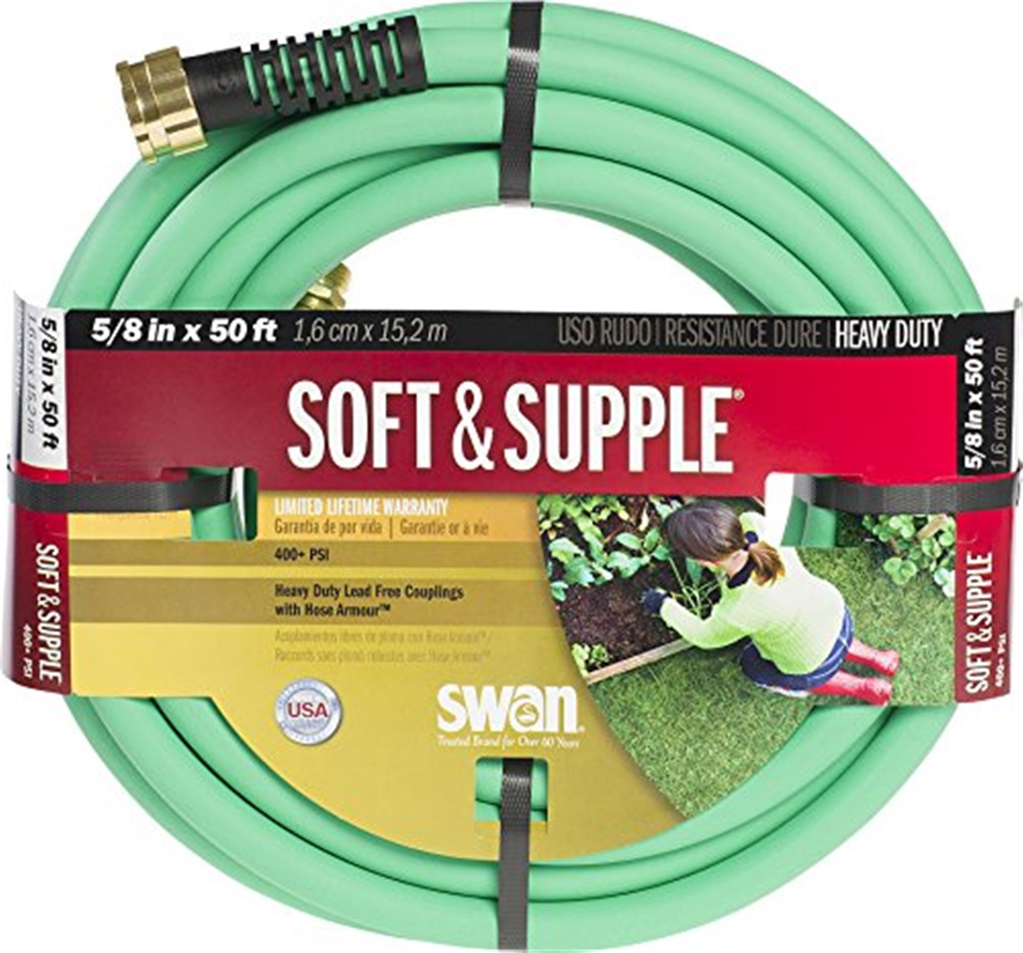 Swan Soft & Supple Easy Coil Water Hose Crush Proof Couplings - 50' x 5/8