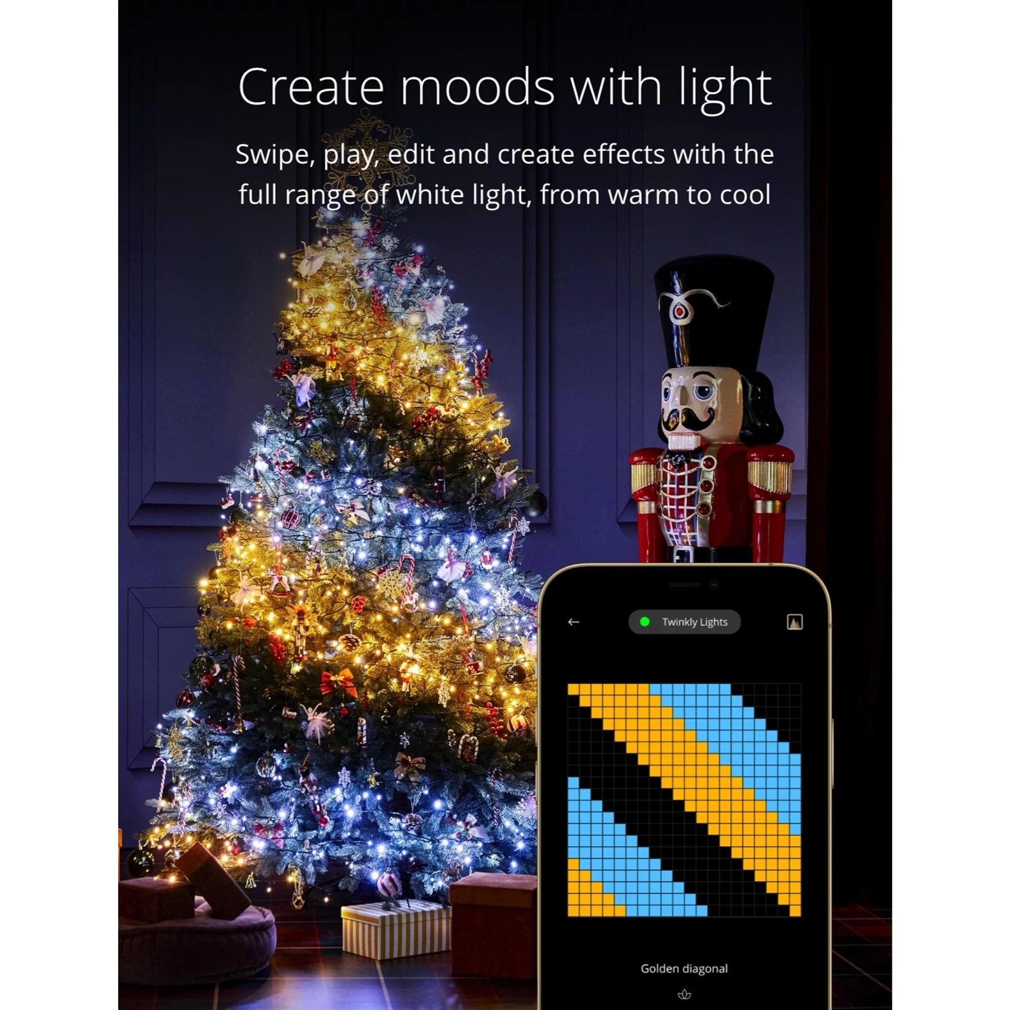 Twinkly Strings App Controlled Green Wire Christmas Light String Indoor and Outdoor Smart Home Lighting Decoration, Gold and Silver AWW LED