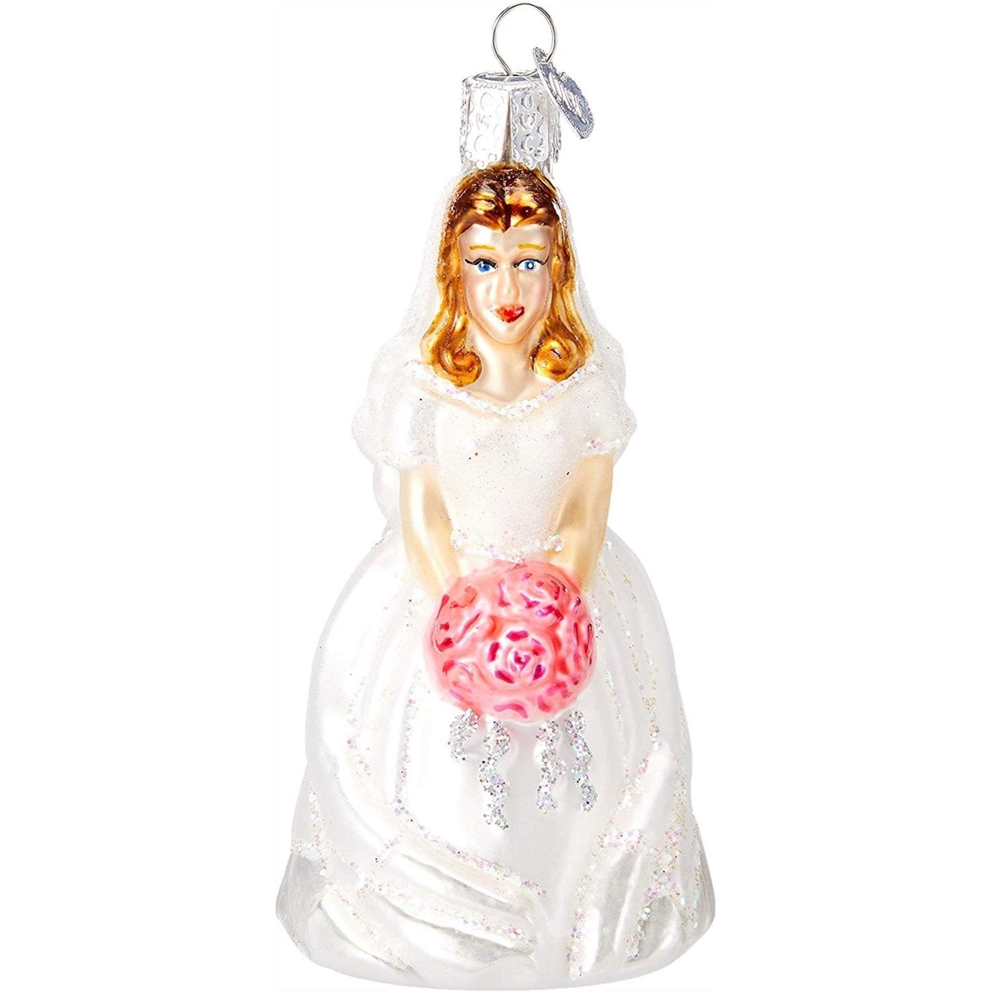 Old World Christmas Hanging Blown Glass Brunette Bride Ornament