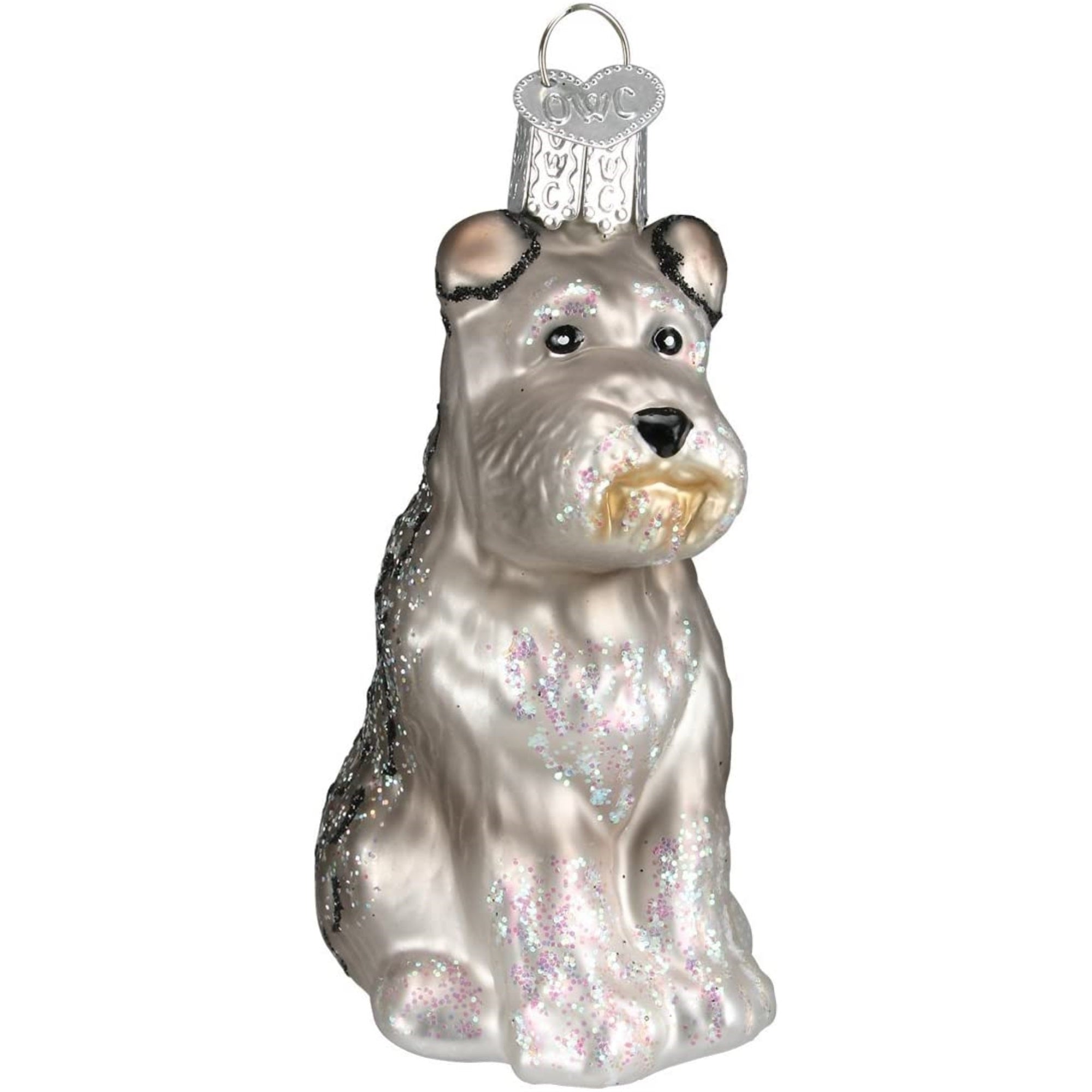 Old World Christmas Hanging Glass Tree Ornament, Grey Schnauzer