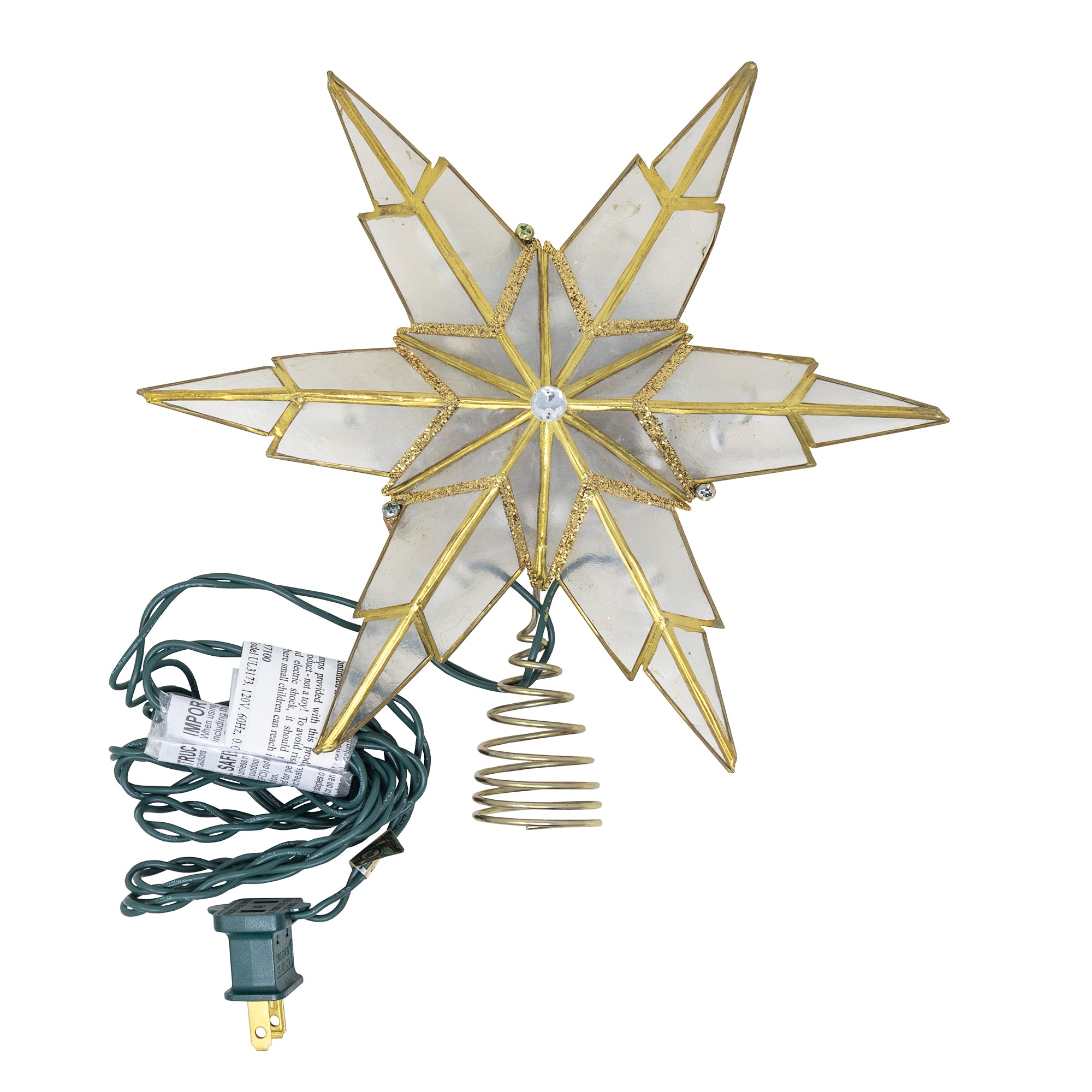 Kurt Adler 10-Light Capiz Treetop, Gold Star, 9"