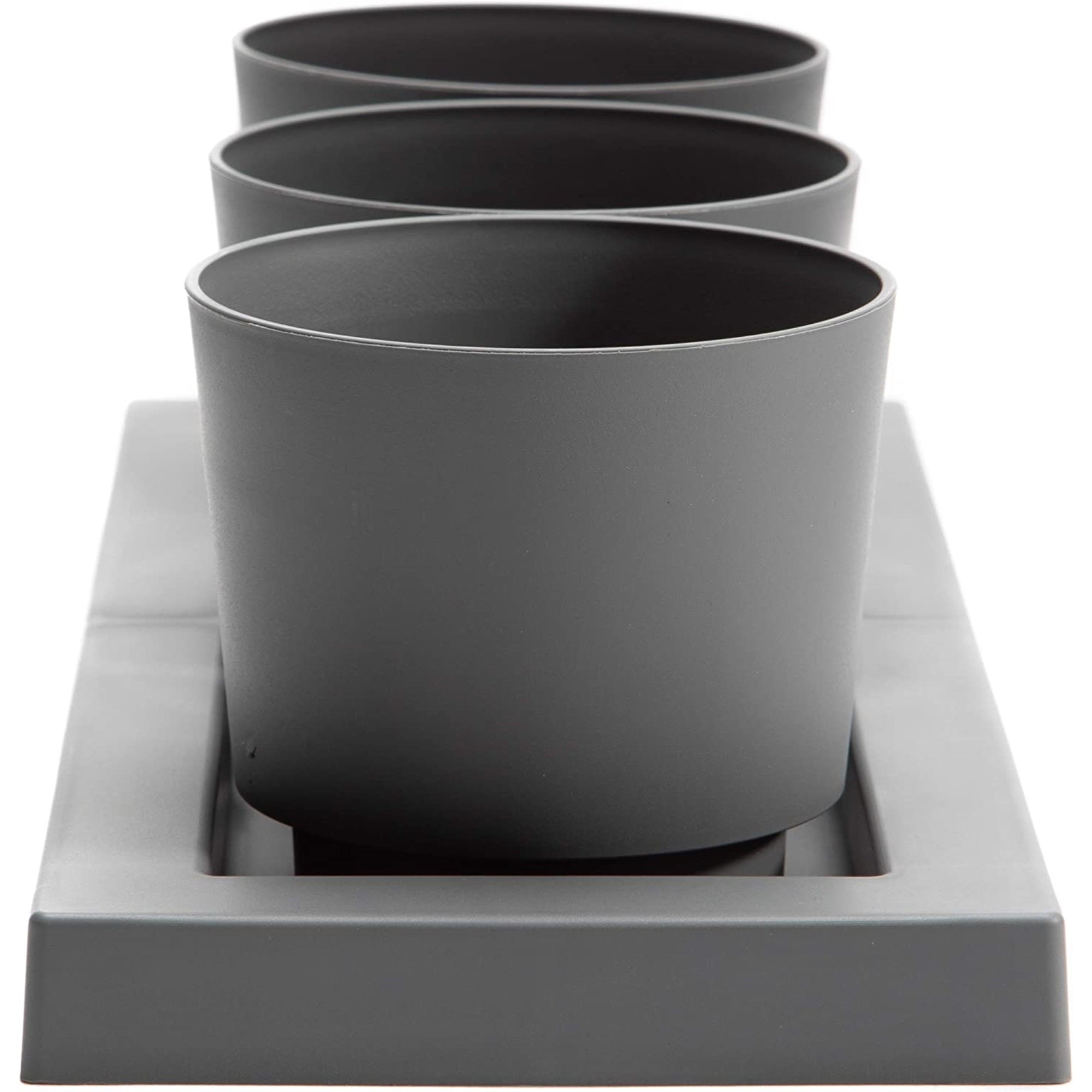 Bloem Trio Flight 3 Resin Planter Pots with Saucer Tray, Charcoal Gray 14”
