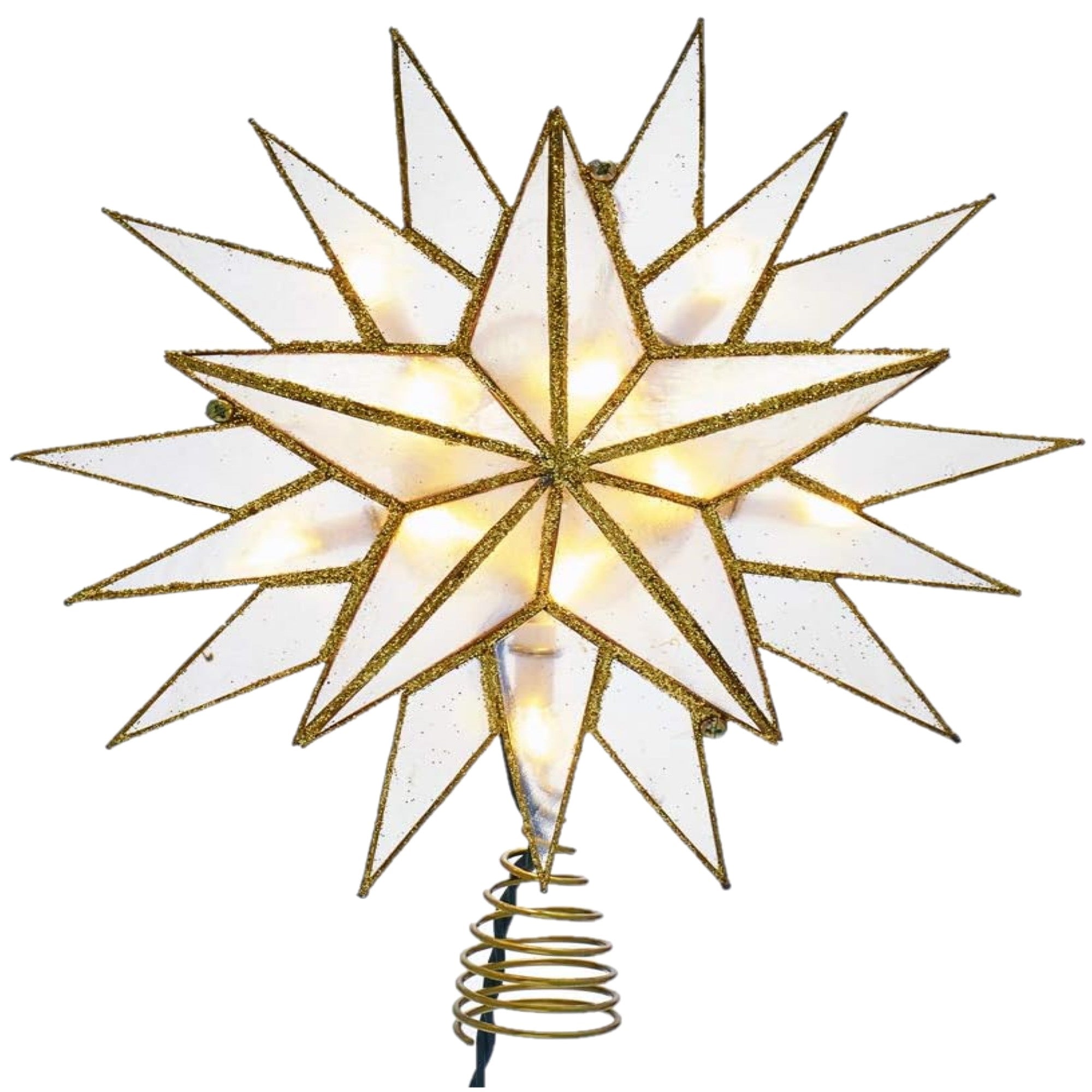 Kurt Adler 10-Light Capiz Star Treetop, Gold & White, 9.5"