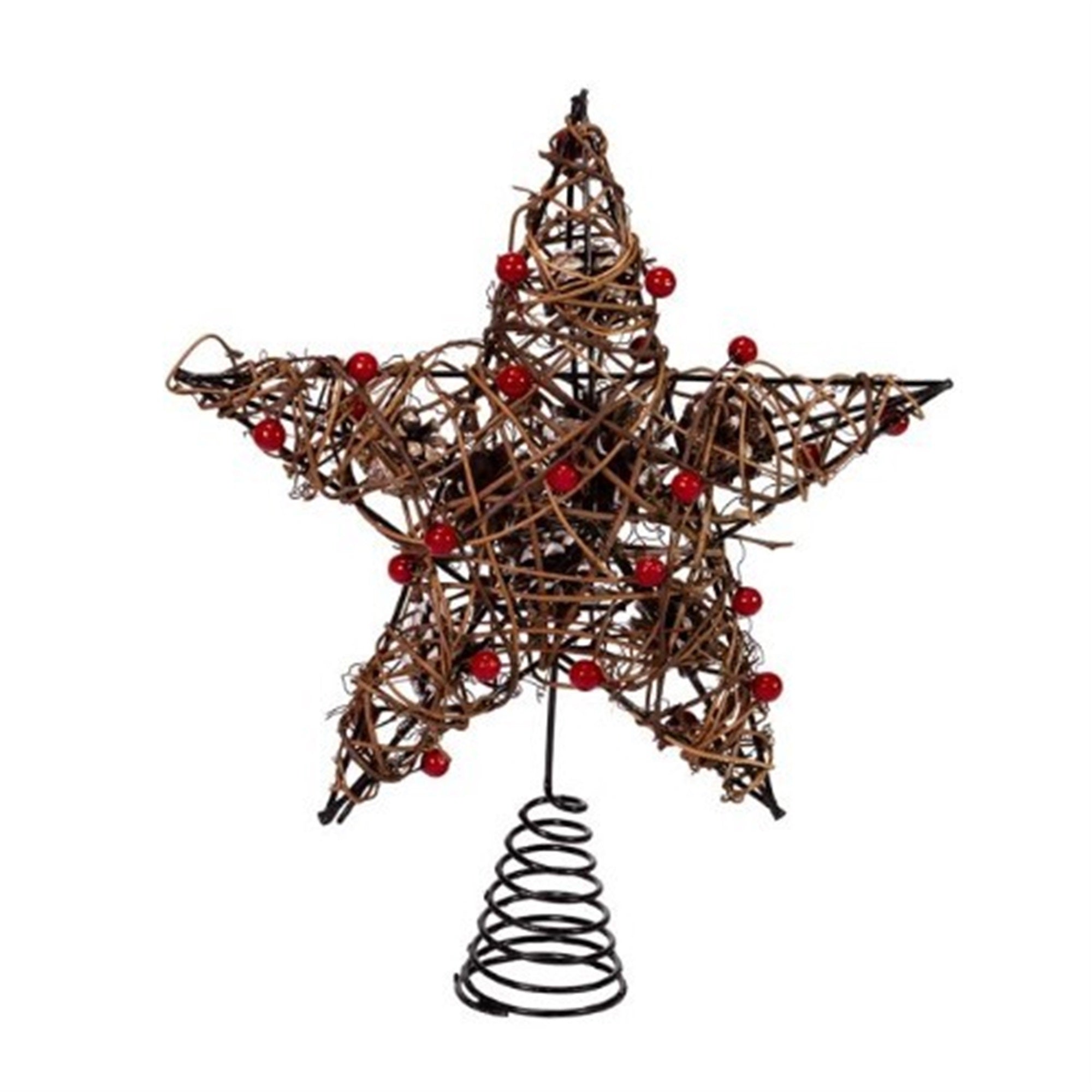 Kurt Adler Natural Brown Star With Berries Treetop, 12"