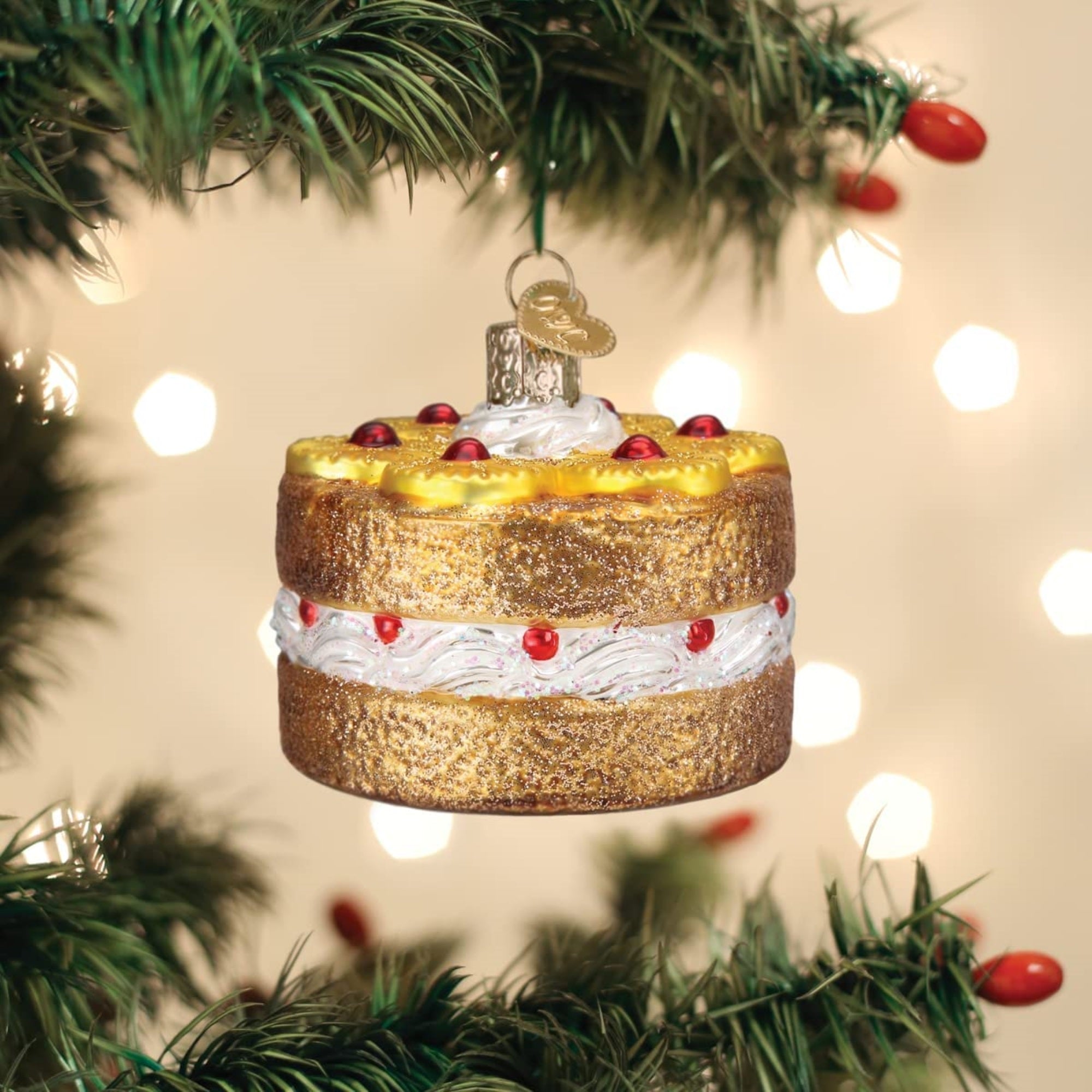 Old World Christmas Glass Blown Pineapple Upside Down Cake Ornament, 2.75"