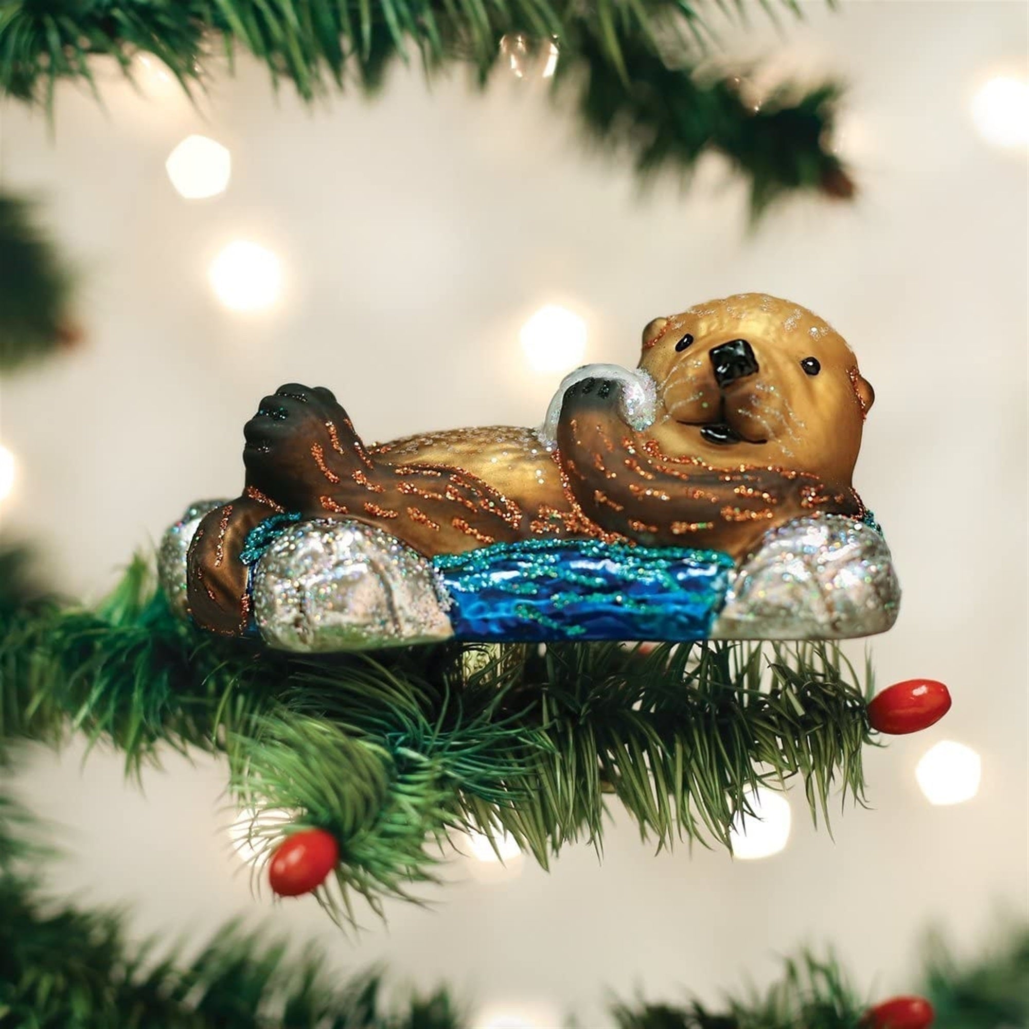 Old World Christmas Blown Glass Christmas Ornament, Floating Sea Otter