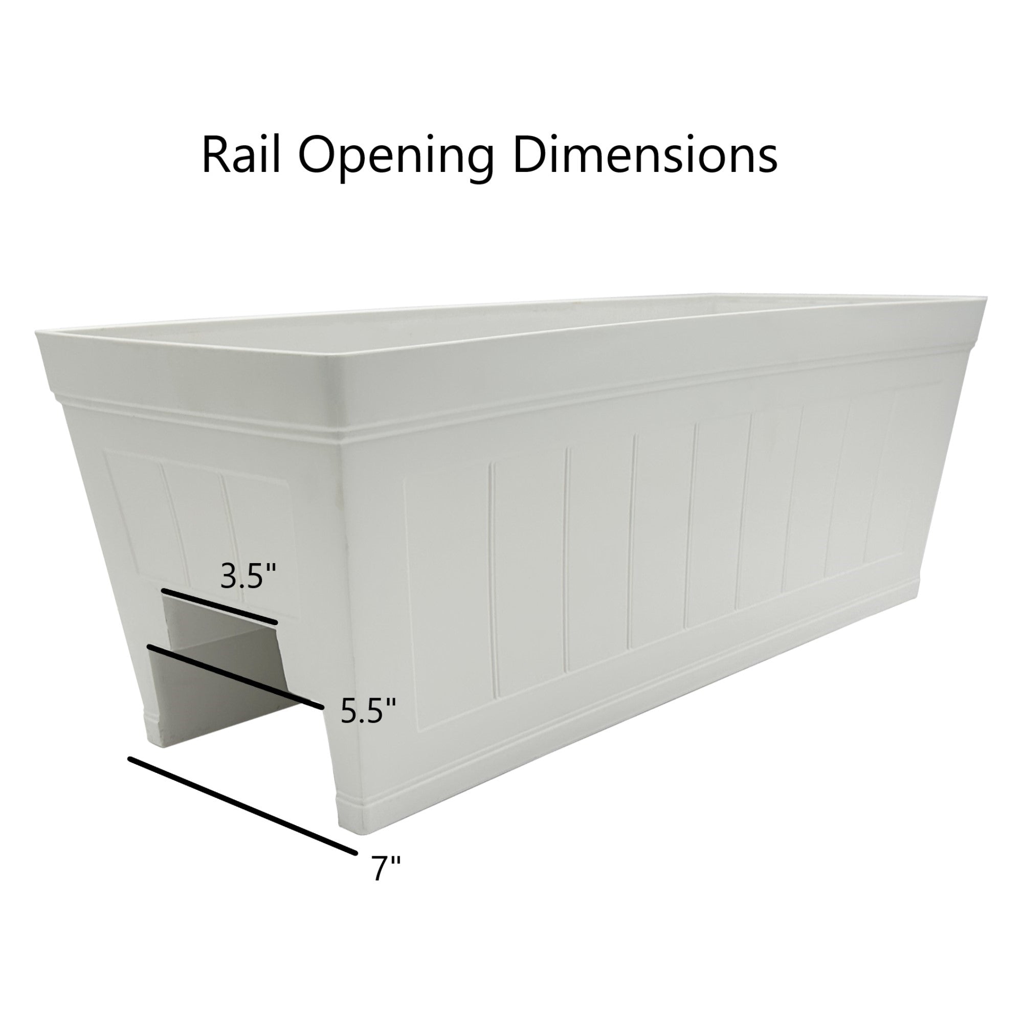 Classic Home and Garden Plastic Falmouth Deck Rail Window Box Planter with Drainage Holes, Starlight White Beadboard, 24in