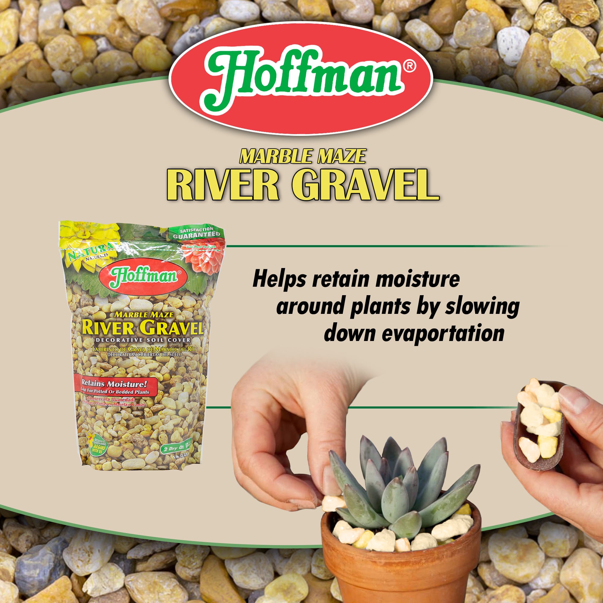 Hoffman Natural Marble Maze River Gravel Decorative Soil Cover, 2 Quarts