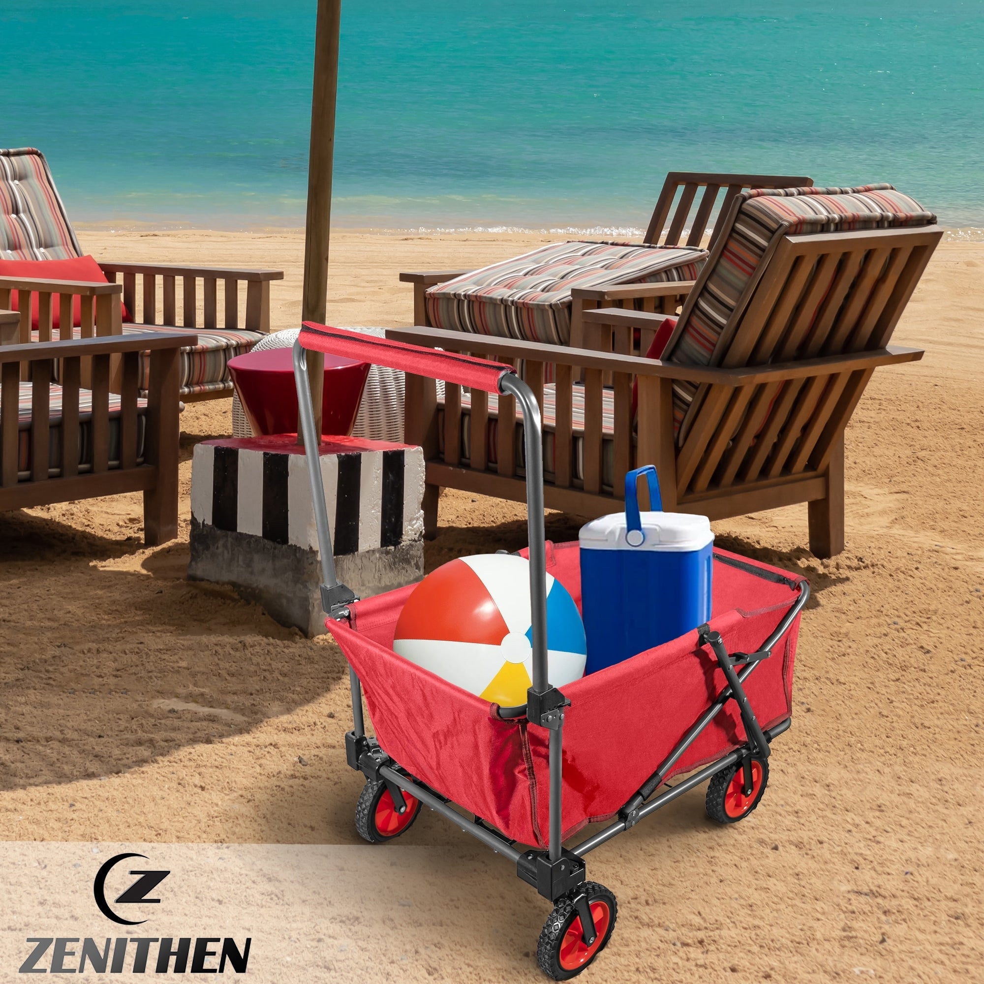Zenithen Steel Large Folding Sports Camping Utility Yard Cart Portable Wagon
