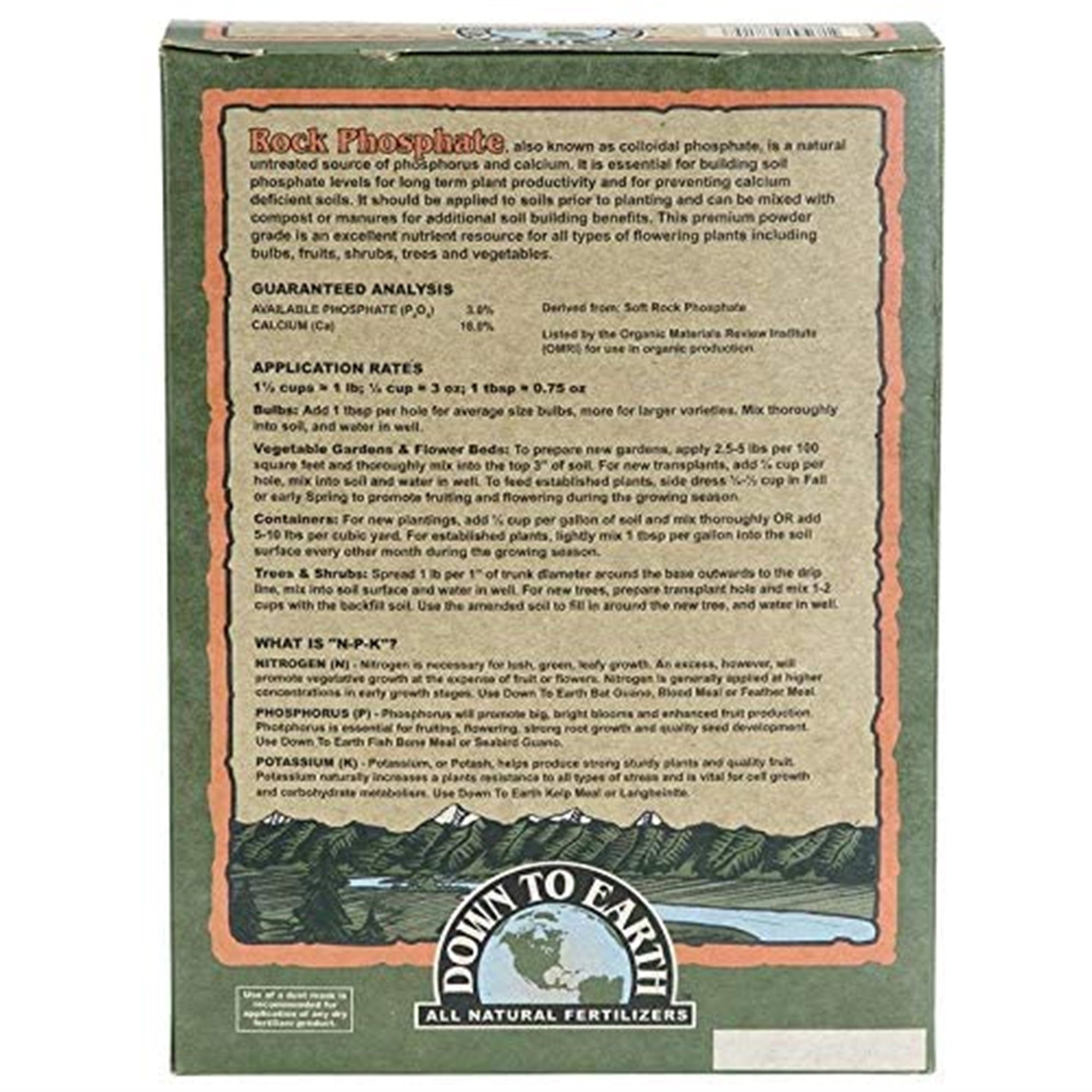 Down to Earth Organic Rock Phosphate Fertilizer 0-3-0, 5lb