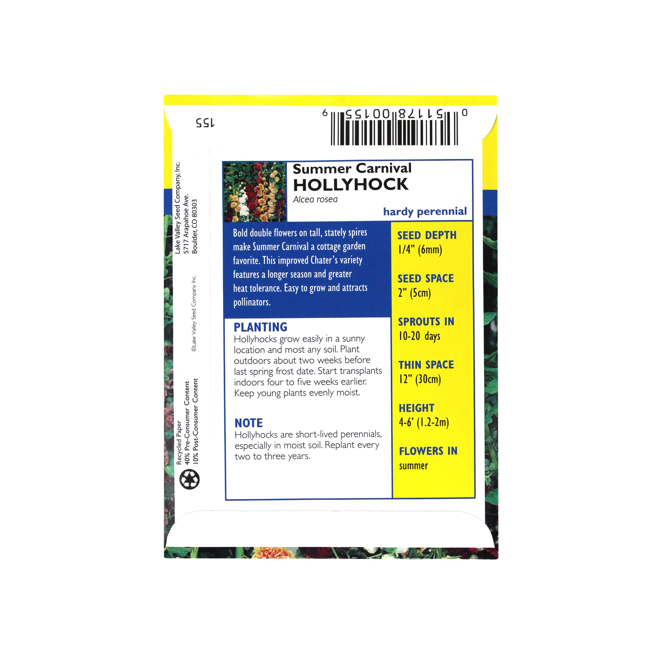 Lake Valley Seed Hollyhock, Summer Carnival Mix, 0.5g