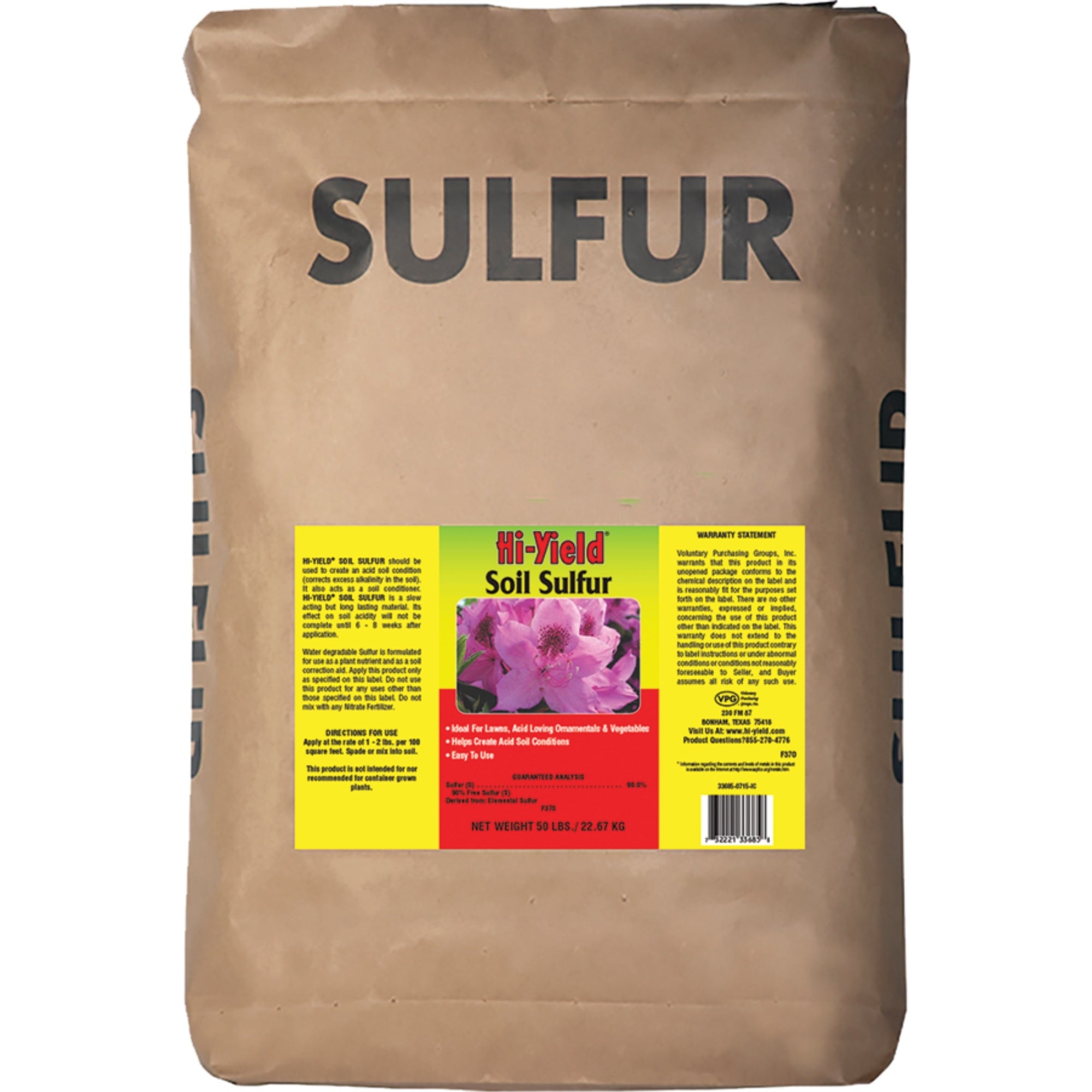 Hi-Yield Soil Sulphur Soil Amendment, 50 Pound Bag