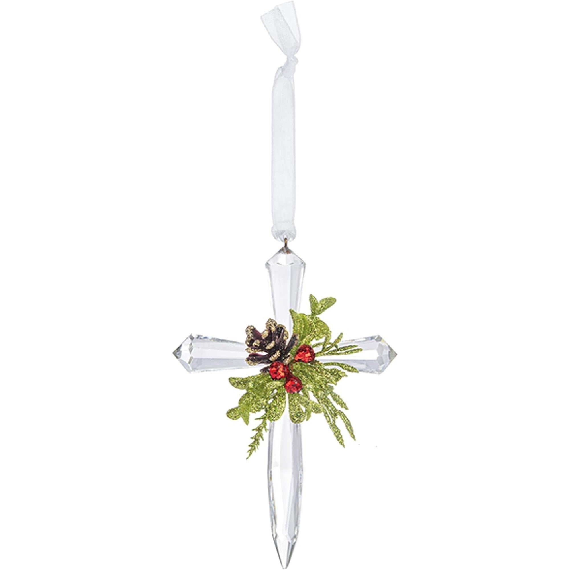 Ganz Mini Mistletoe Acrylic Cross Ornament 4.5"