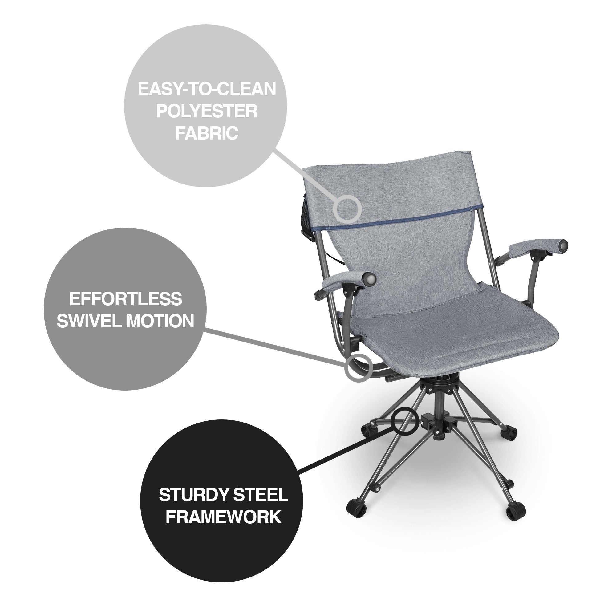 Zenithen Outdoor/Indoor Folding Portable Lawn 360 Swivel Bag Chair with Armrests, Grey