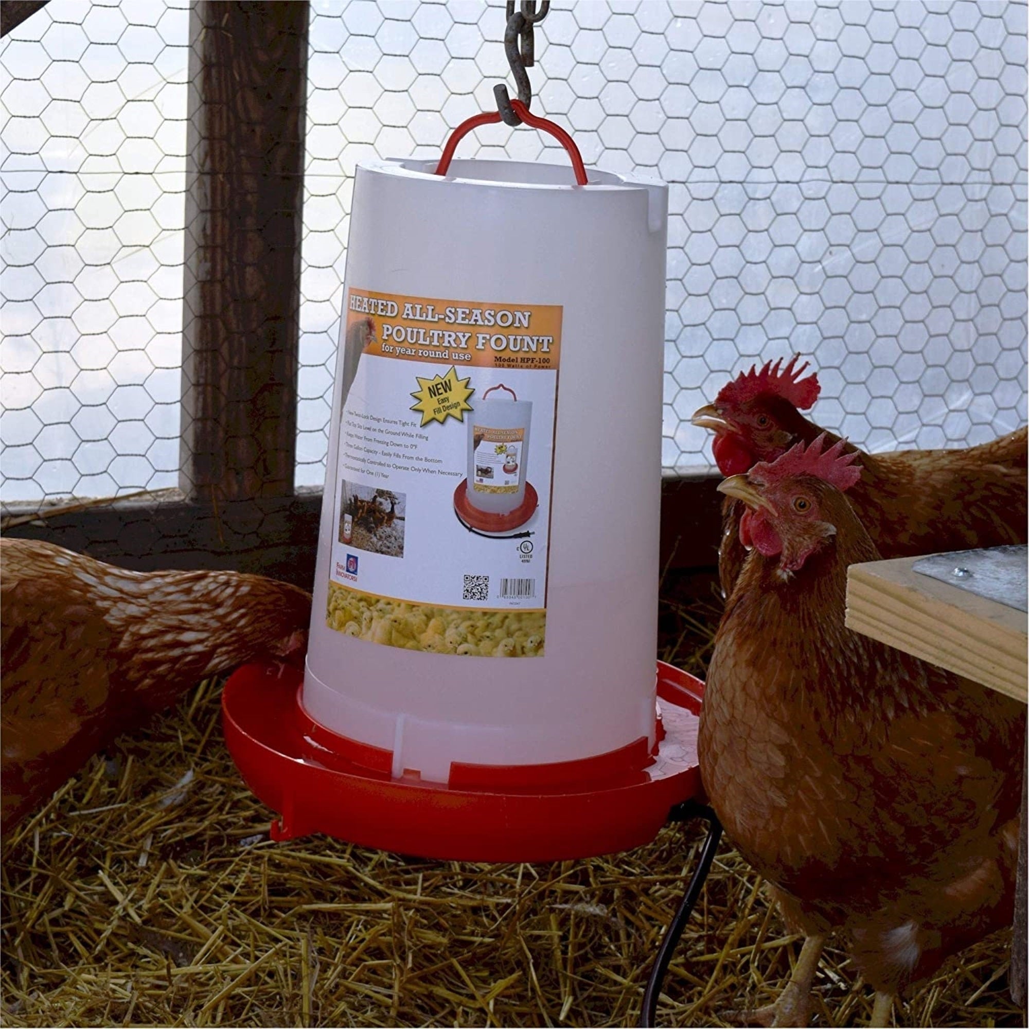 Farm Innovators All-Seasons Heated Plastic Poultry Fountain, 100-Watt, 3 Gallon