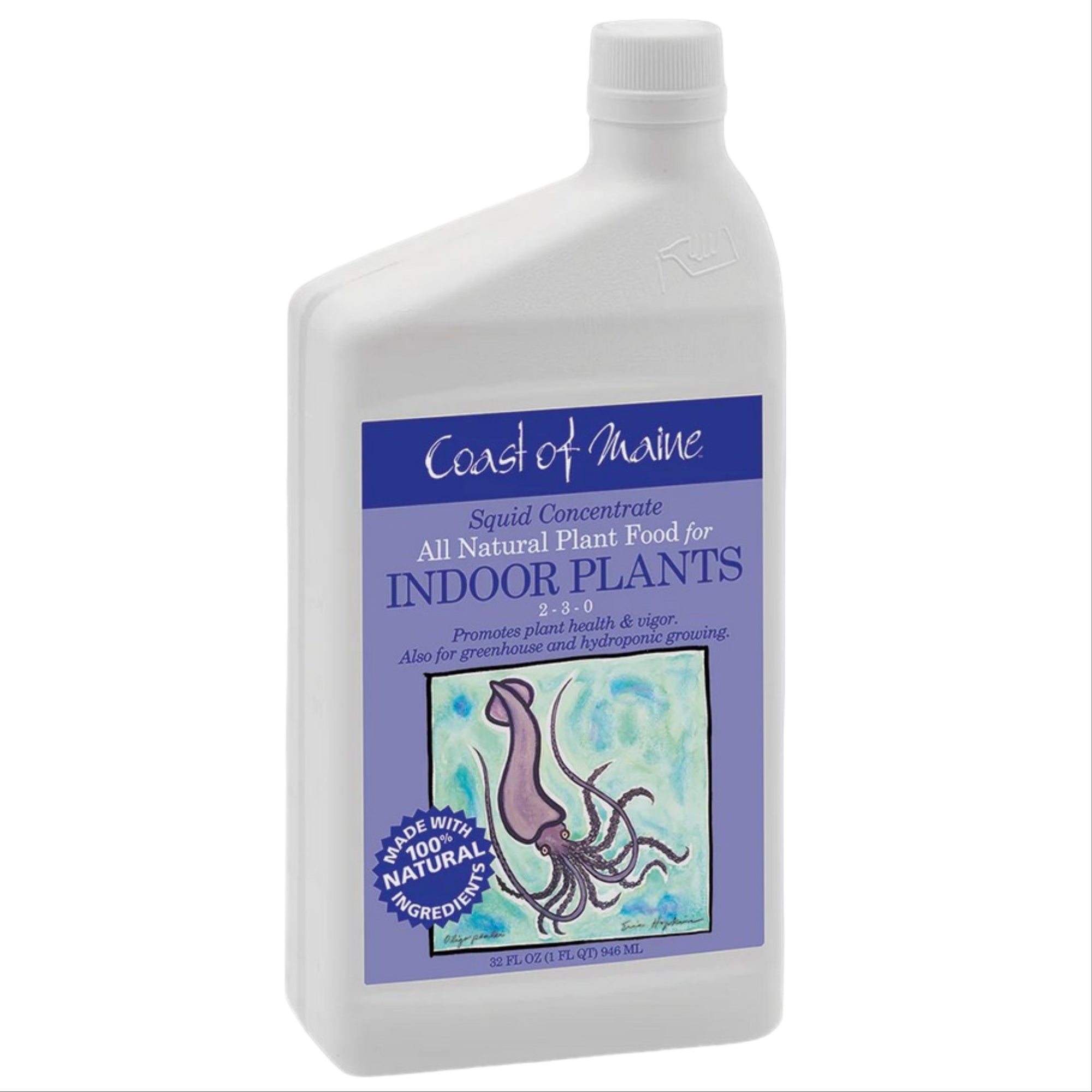 Coast of Maine 2-3-0 Squid Liquid Concentrate All Natural Plant Food for Indoor Plants, 32 fl oz