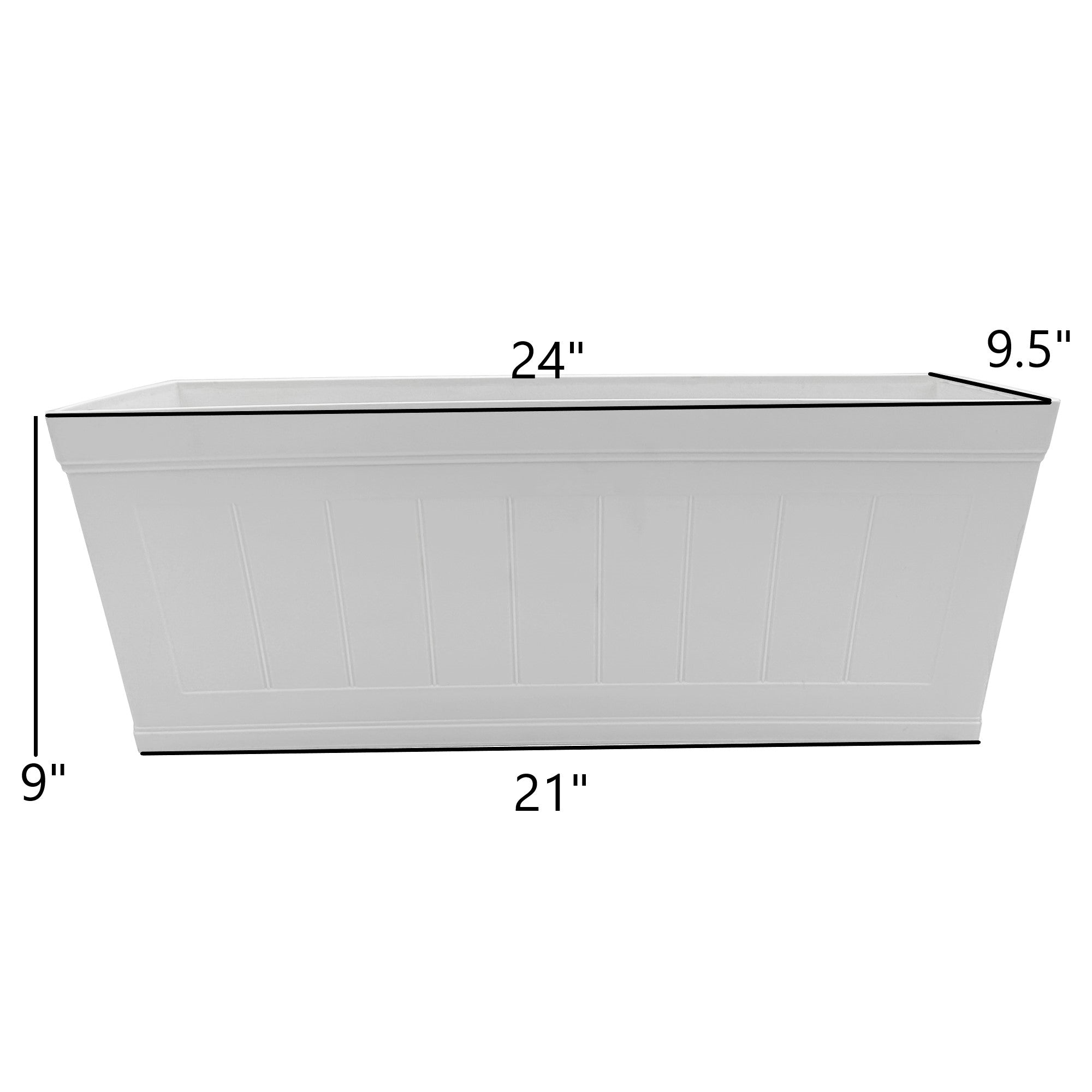 Classic Home and Garden Plastic Falmouth Deck Rail Window Box Planter with Drainage Holes, Starlight White Beadboard, 24in