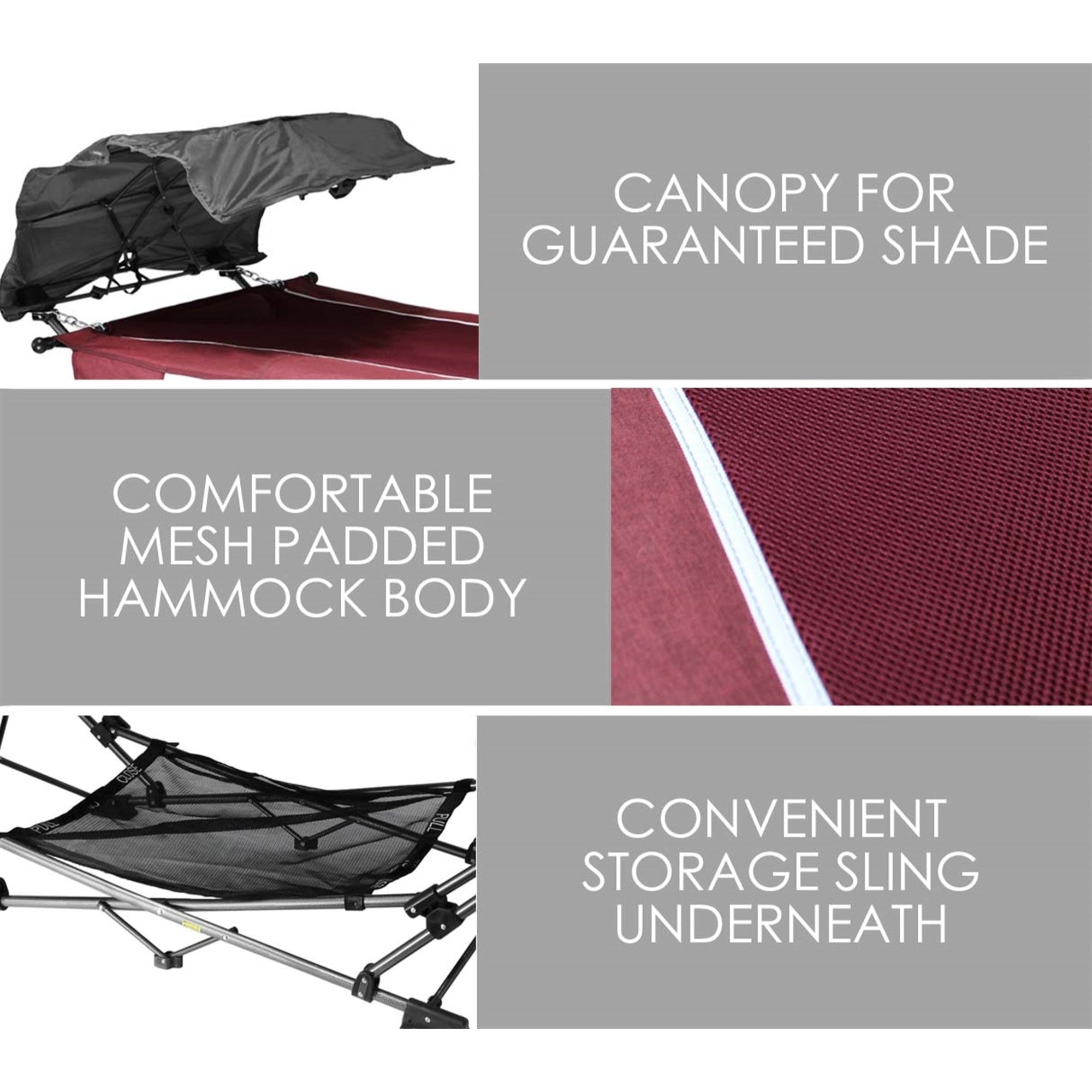 Zenithen Limited Portable Folding Hammock with a Retractable Canopy, Red