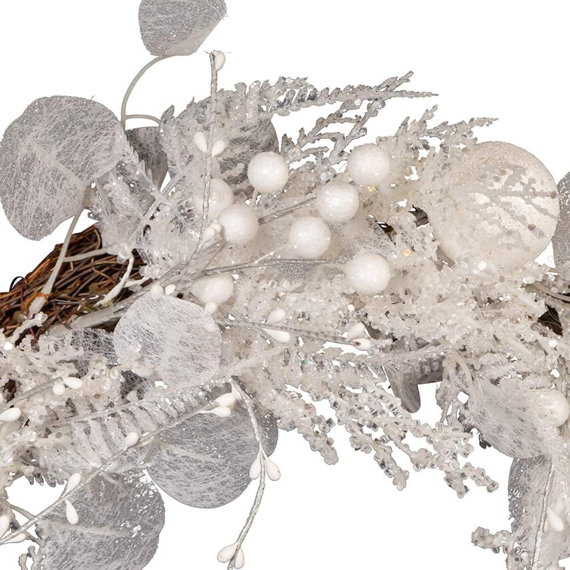 Kurt Adler Unlit Sparkling White Rattan Artificial Christmas Wreath Decoration, 24"
