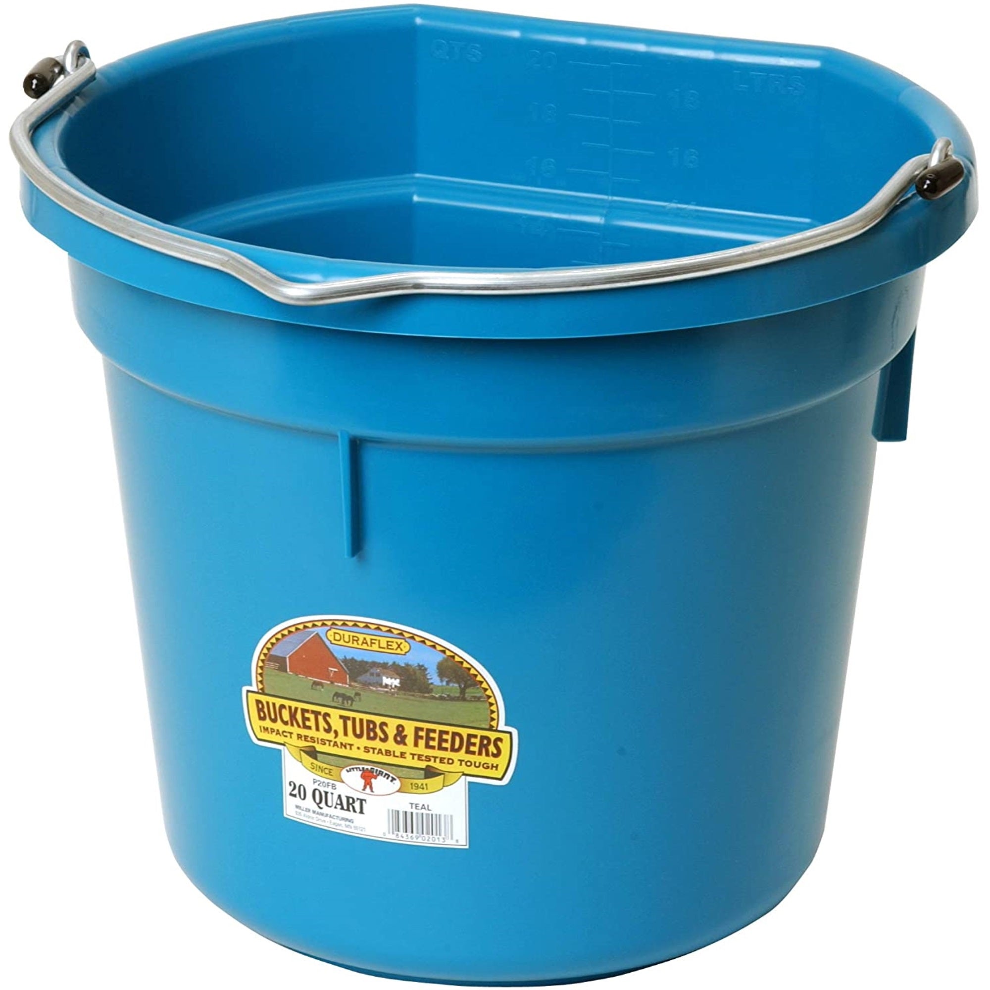 Miller Manufacturing Little Giant Animal Feed Flat Back Plastic Bucket, Teal, 20 QT