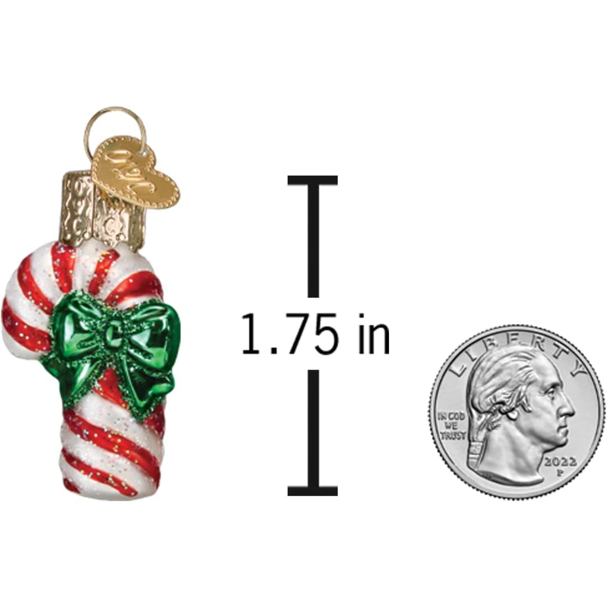 Old World Christmas Mini Blown Glass Candy Cane Ornament, 1.75"