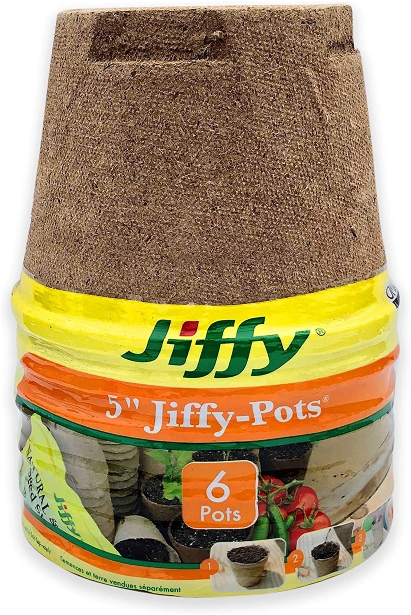 Jiffy Seed Starting Growing Plant Pots, 5in Round - 6 pack