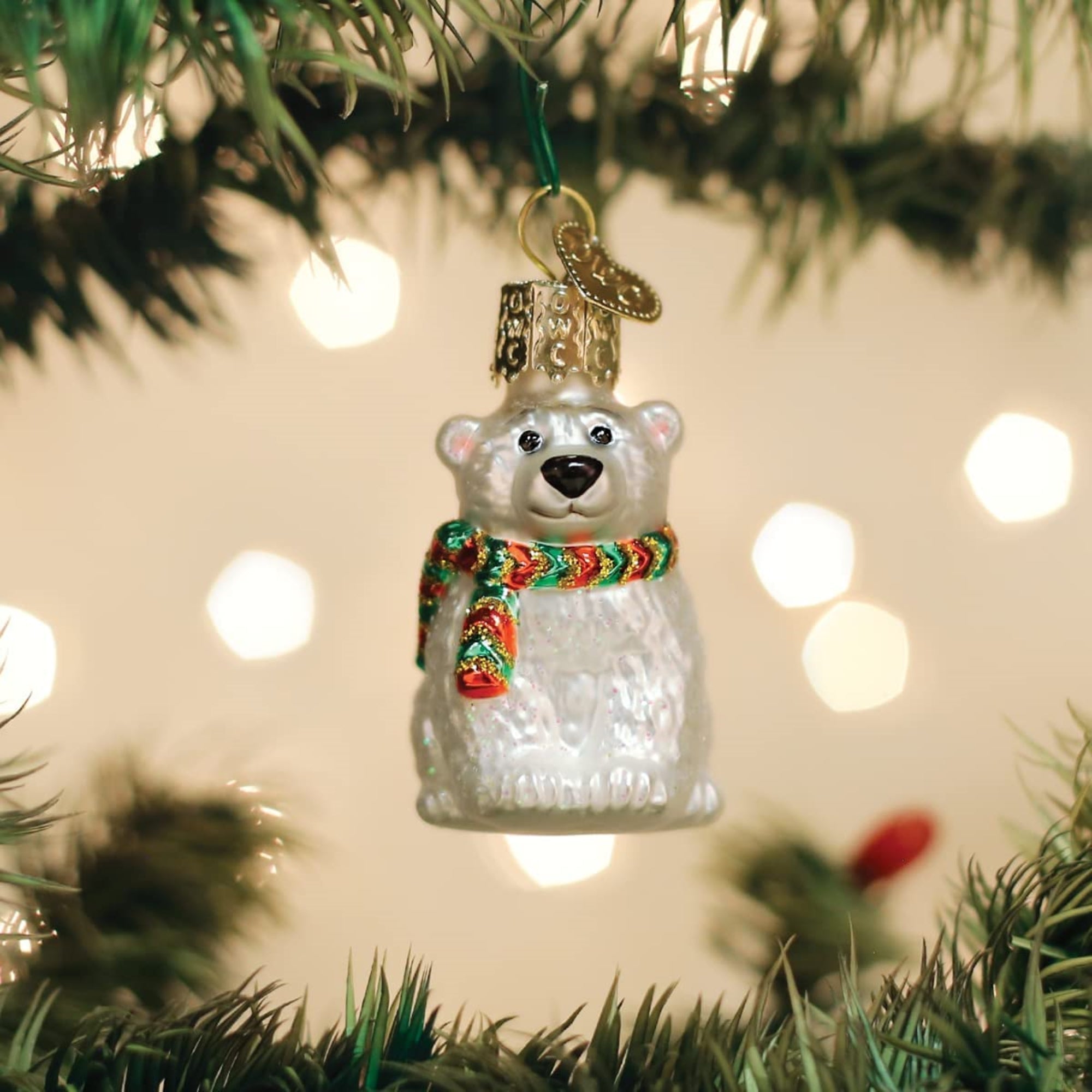 Old World Christmas Mini Glass Blown Polar Bear Ornament, 2"