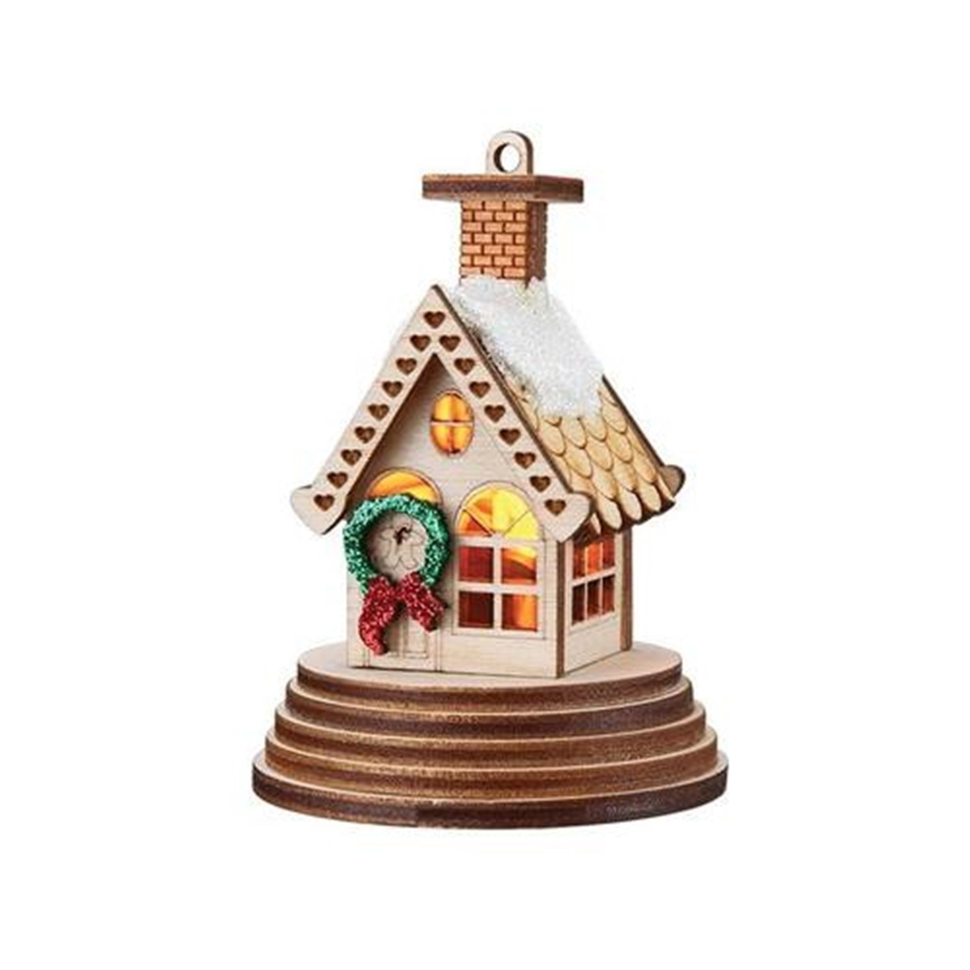 Old World Christmas Illuminated Wooden Ginger Cottages, Elf Cottage, 2.75"