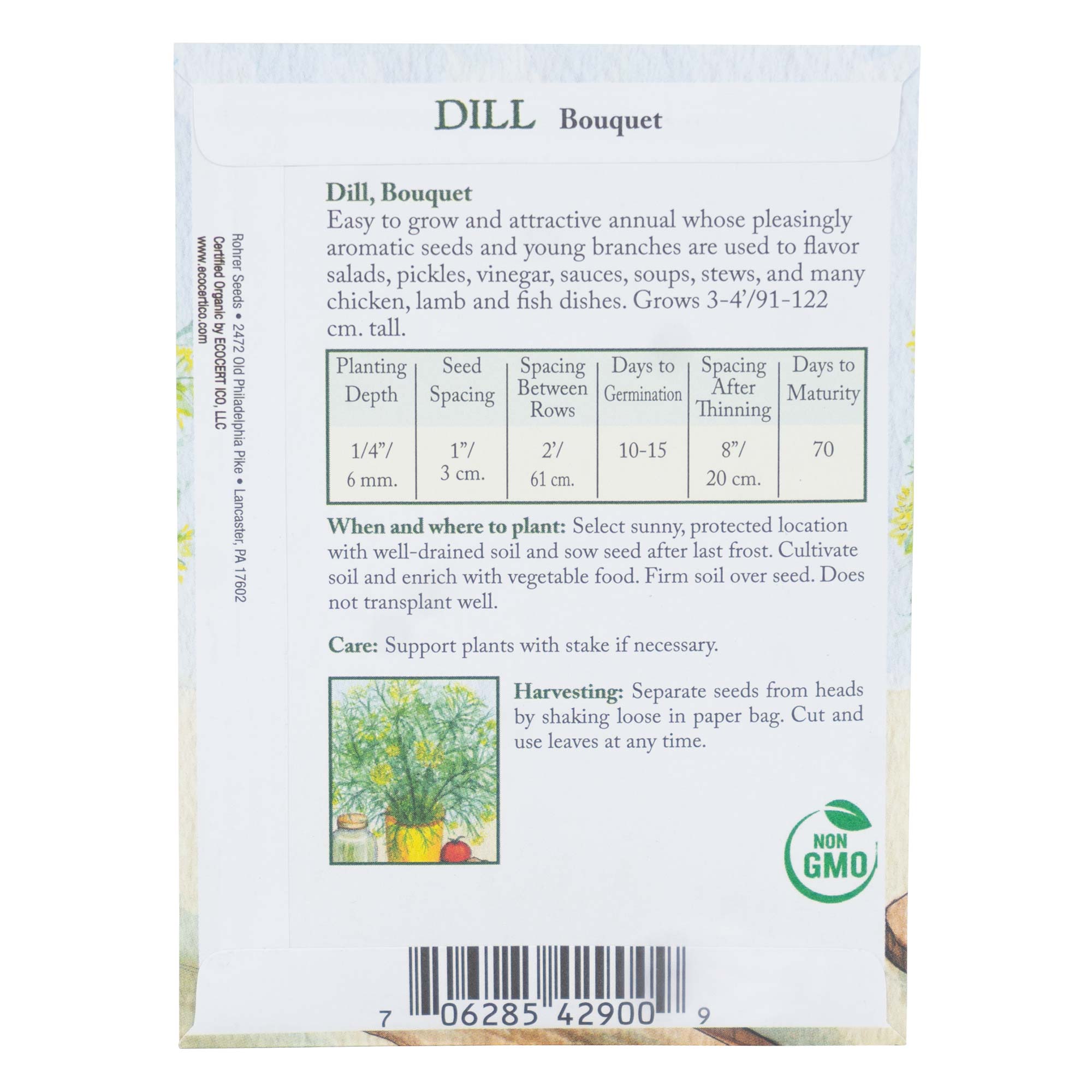 Rohrer's Seed Dill Bouquet Organic Seeds, 1.5 Gram Packet