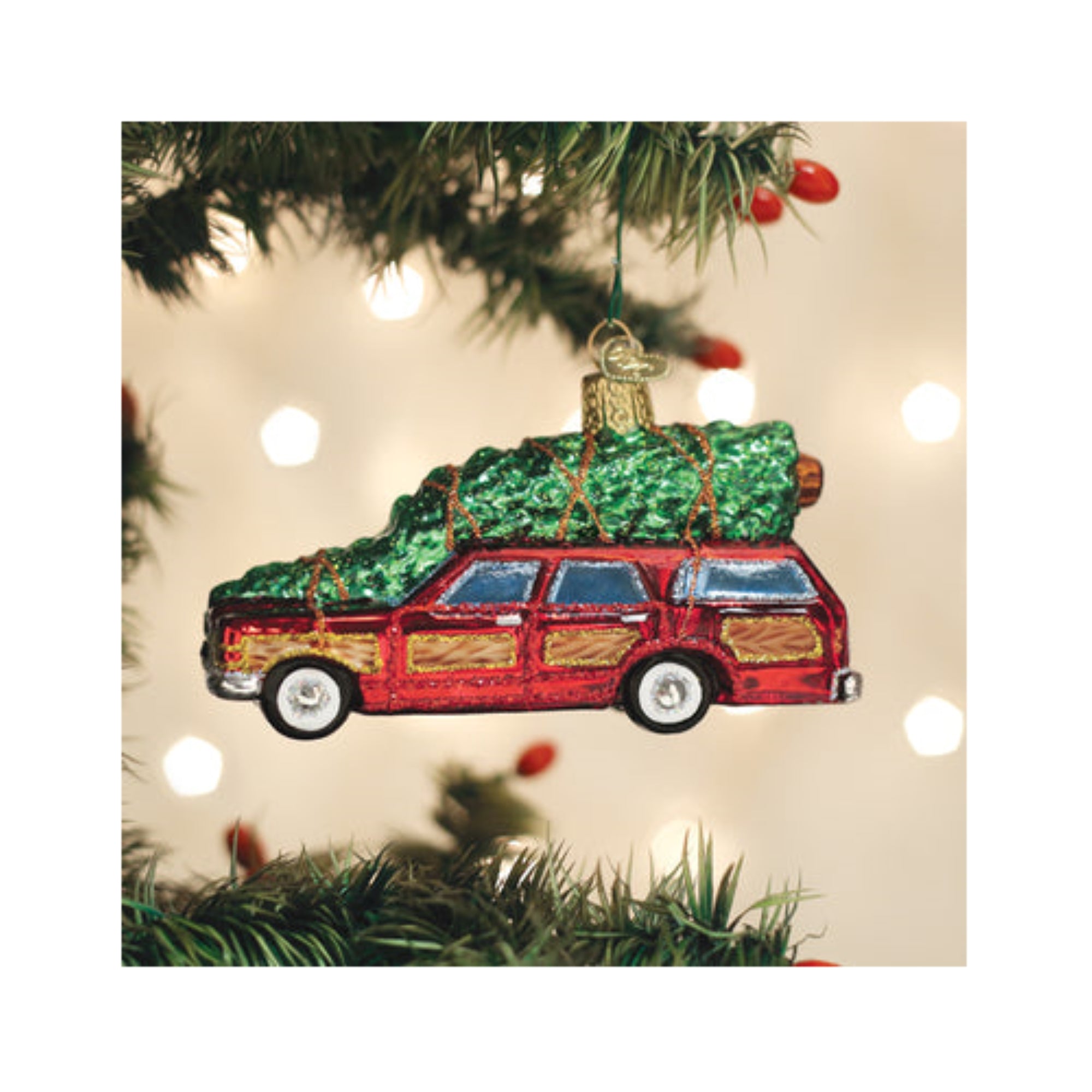 Old World Christmas Station Wagon With Tree Blown Glass Holiday Ornament For Tree