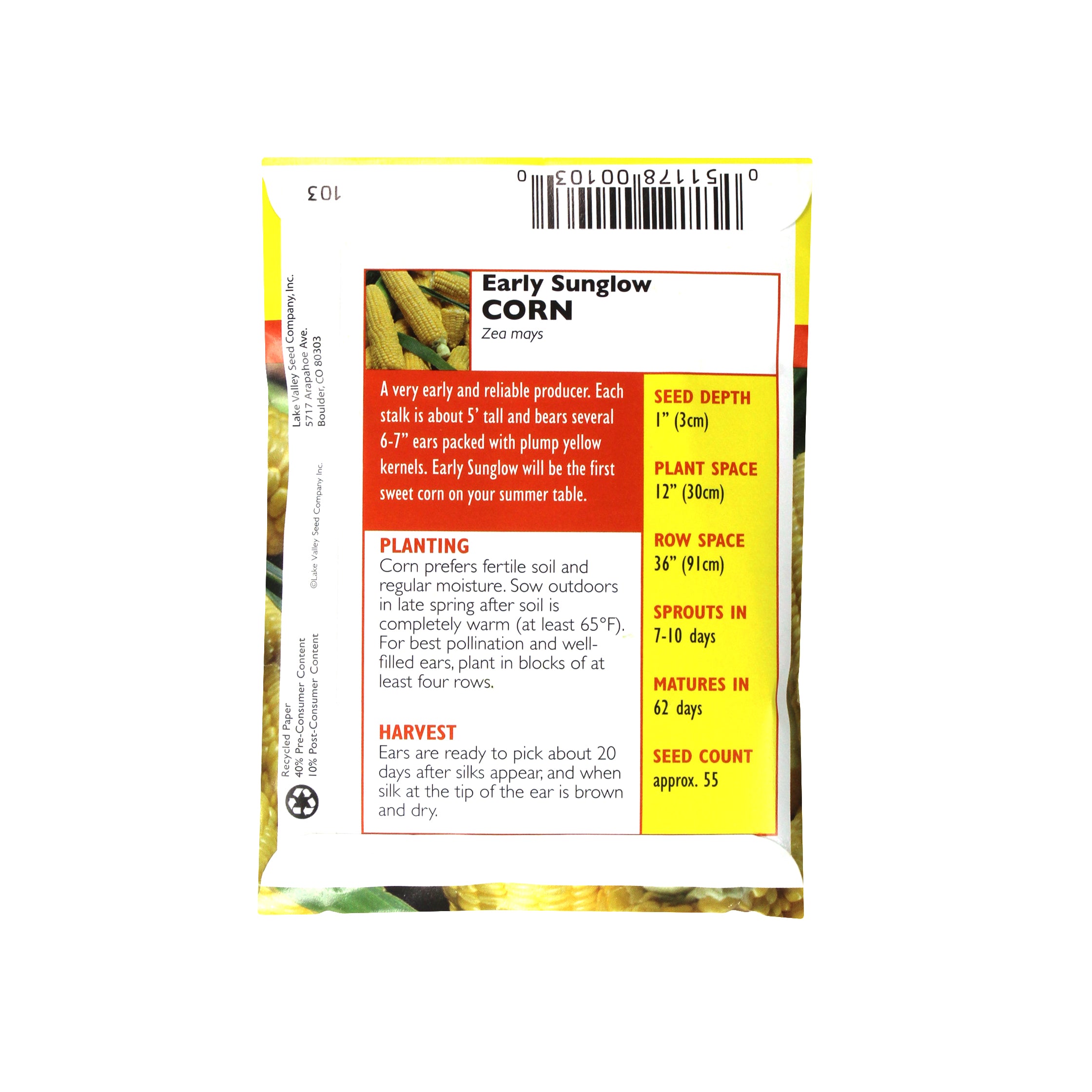 Lake Valley Seed Corn Early Sunglow, 20g