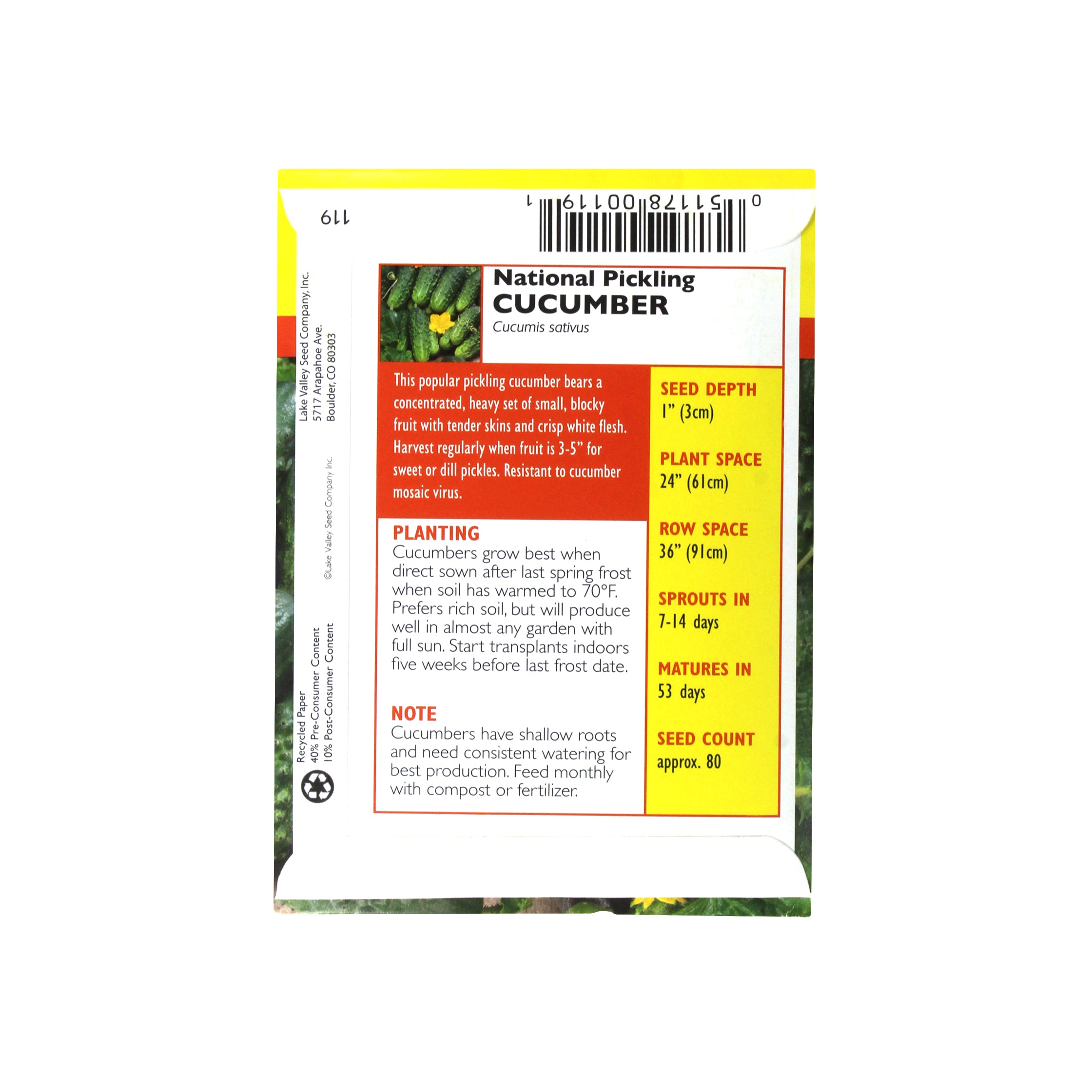 Lake Valley Seed National Pickling Cucumber, 2g