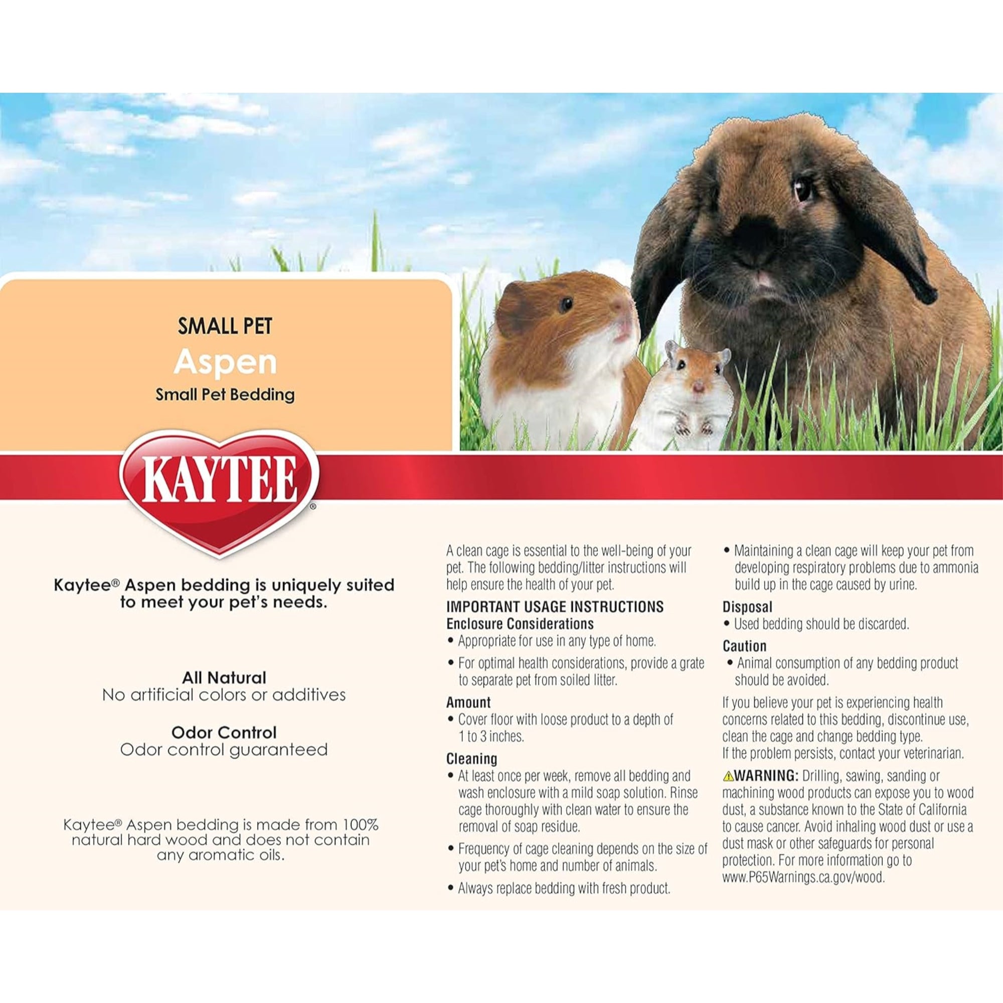 Kaytee Aspen Odor Control Small Pet Bedding For Rabbits, Hamsters, Gerbils, 8 cu ft.