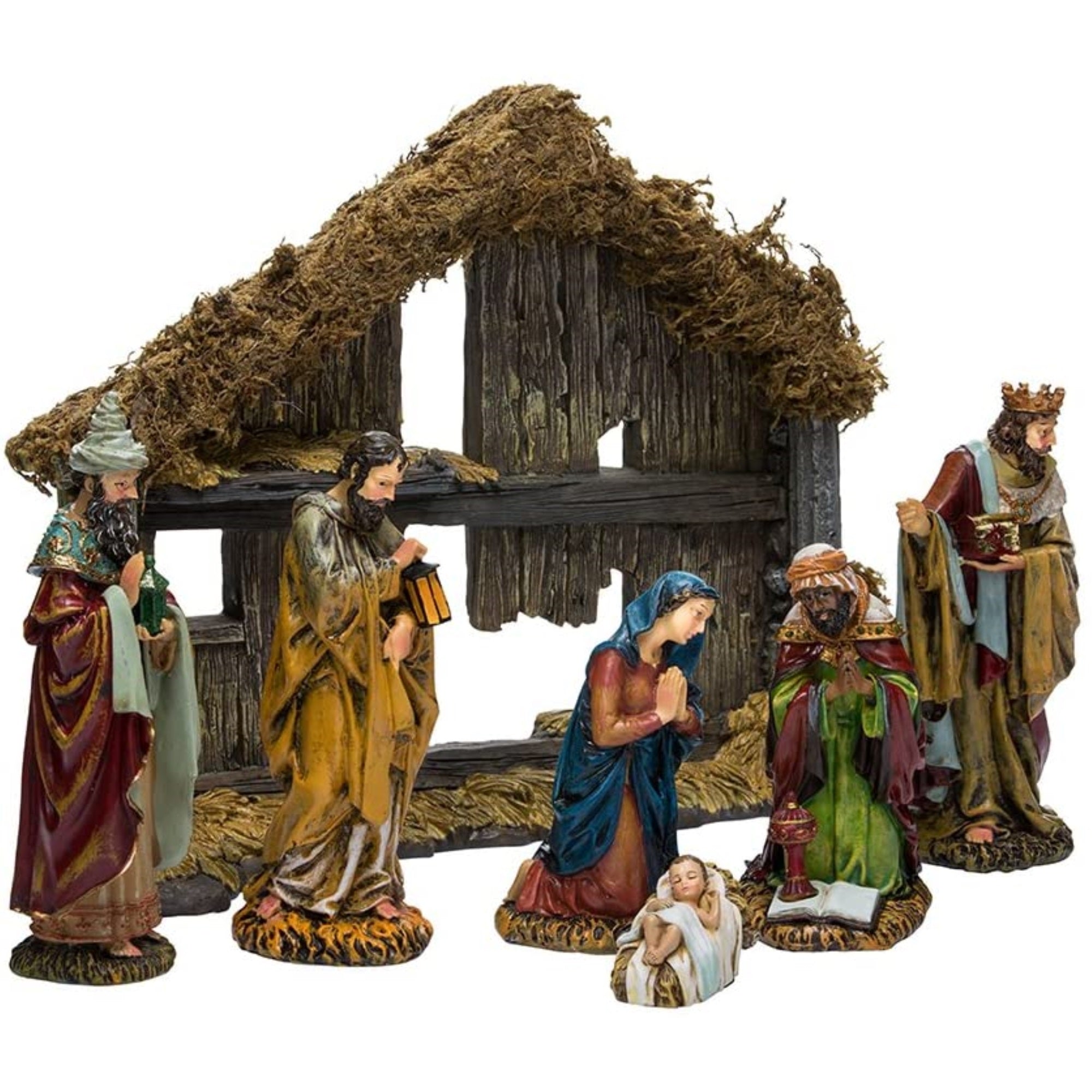 Kurt Adler Nativity Set With Stable, 7-Piece Figurine Set