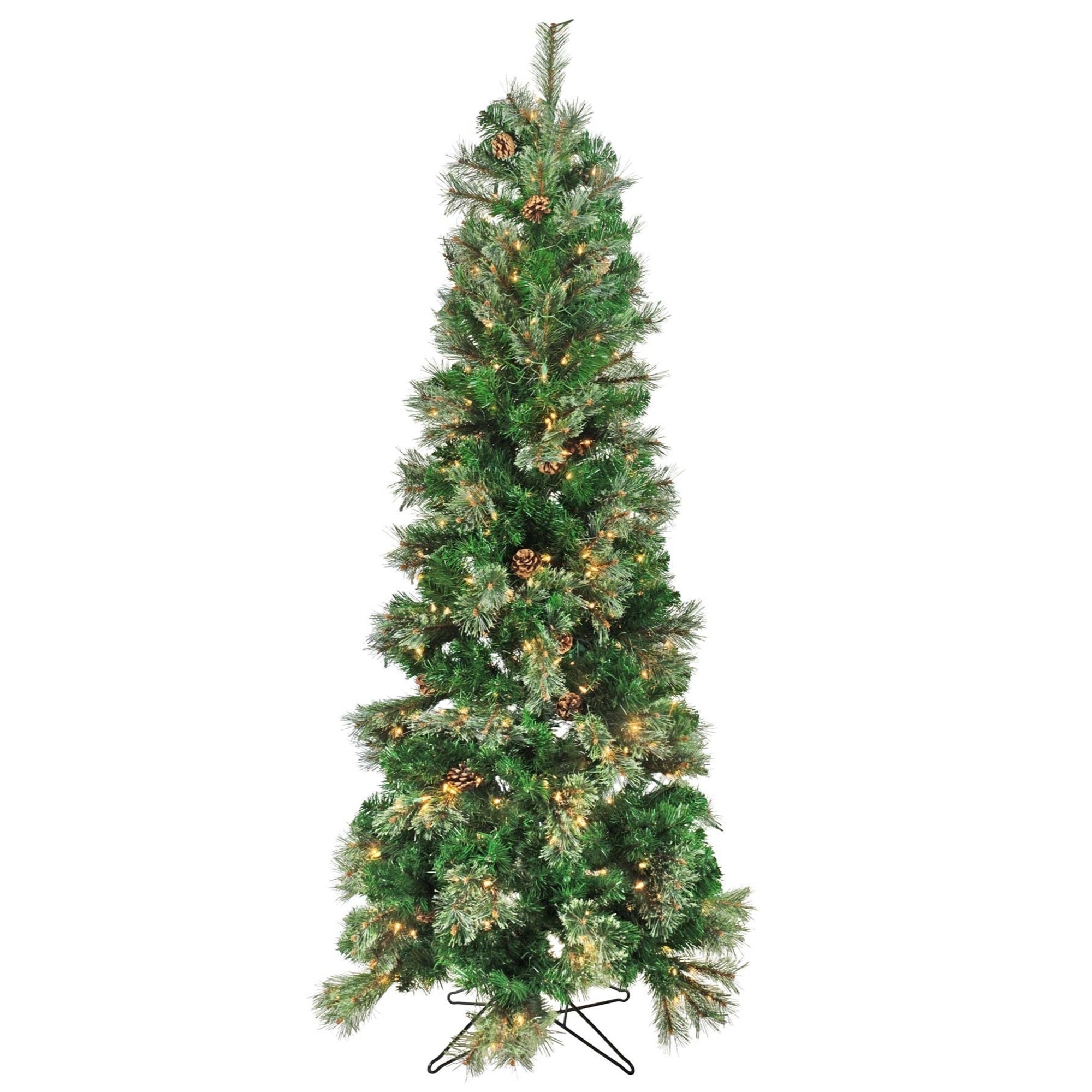 Garden Elements Pre-Lit Artificial Pencil Fir Christmas Tree with Pine Cones, 654 Tips, 350 Clear Lights, 6.5 ft