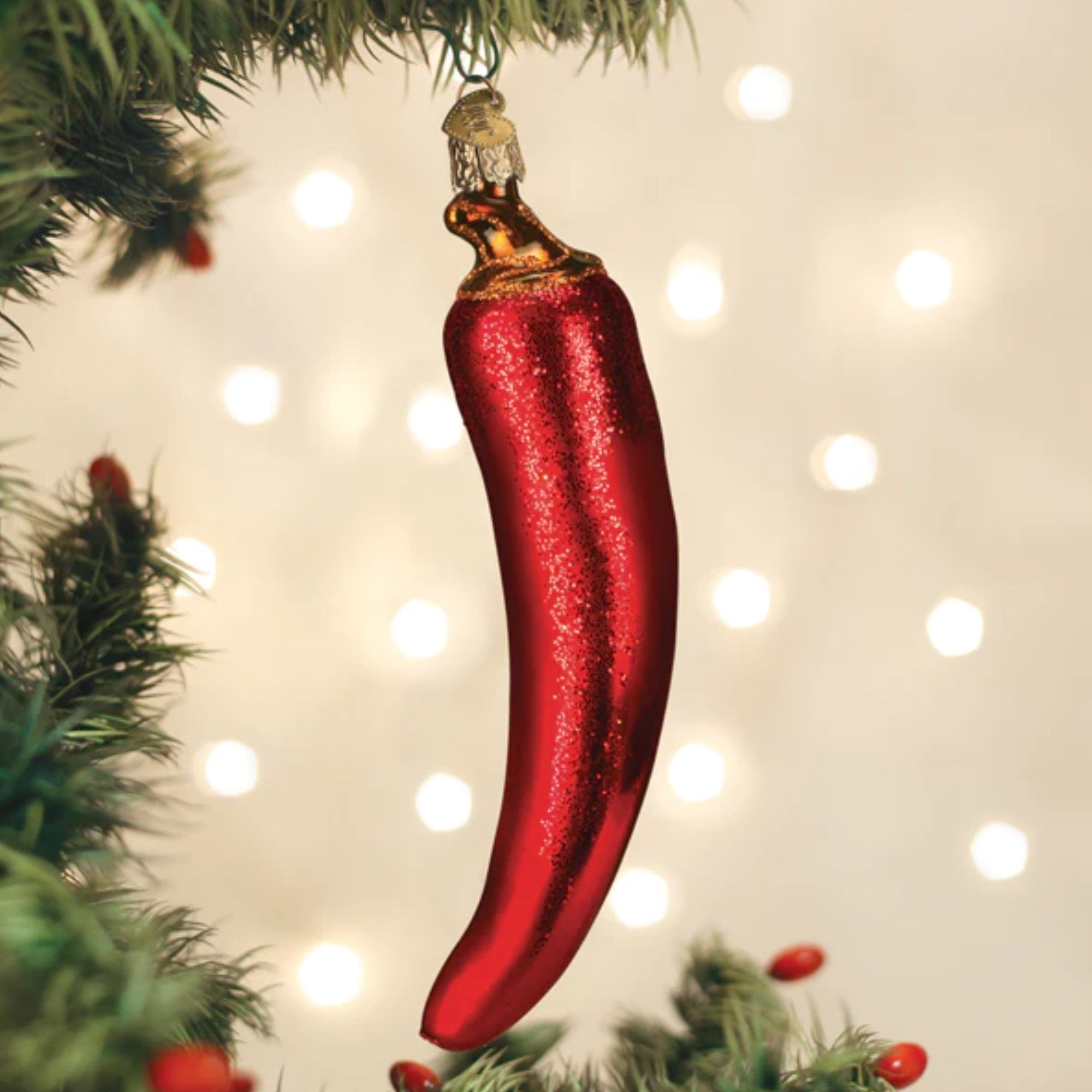 Old World Christmas Glass Blown Red Chili Pepper Ornament, 5.5"