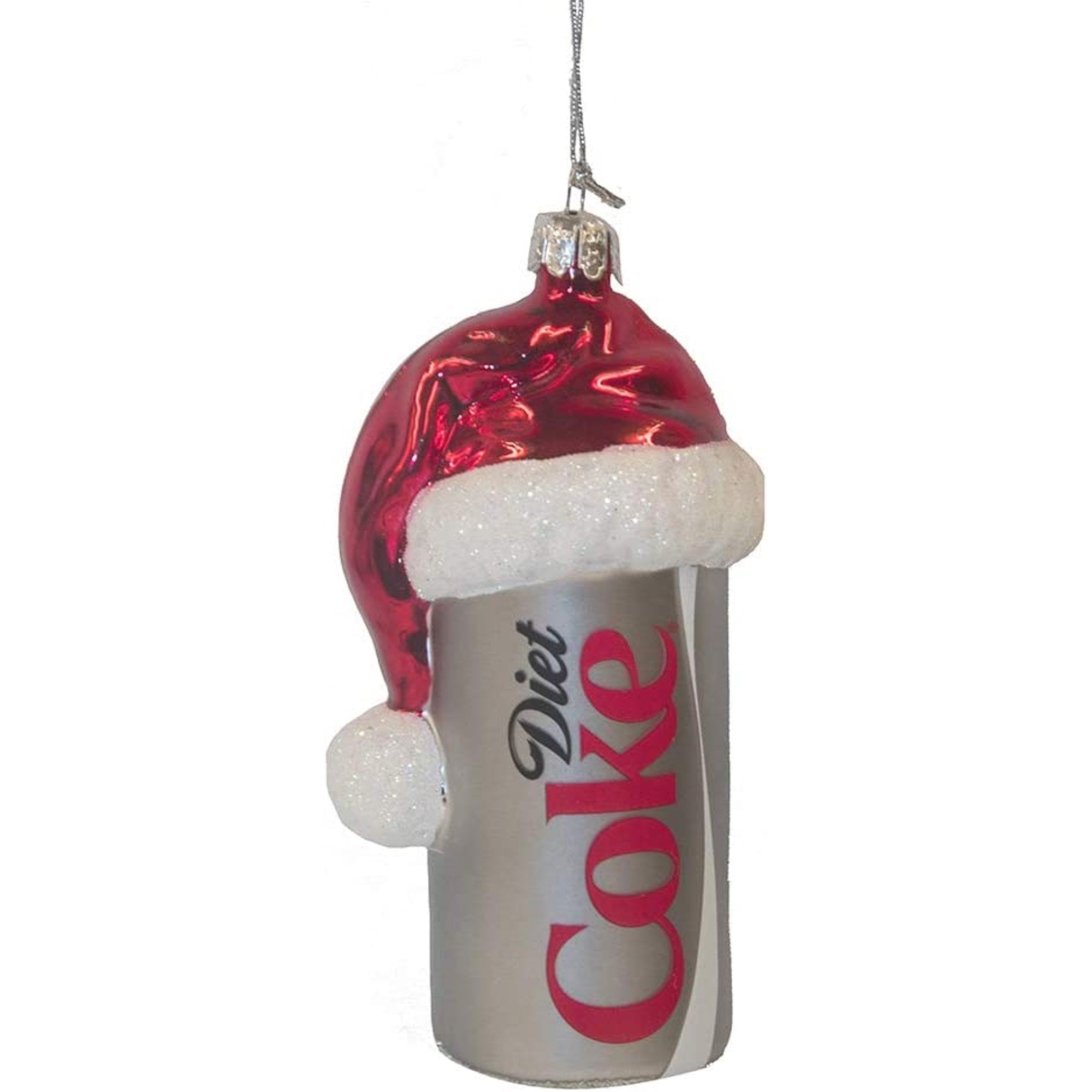 Kurt Adler Coca-Cola Glass Diet Coke Can With Santa Hat Ornament, 4.5"