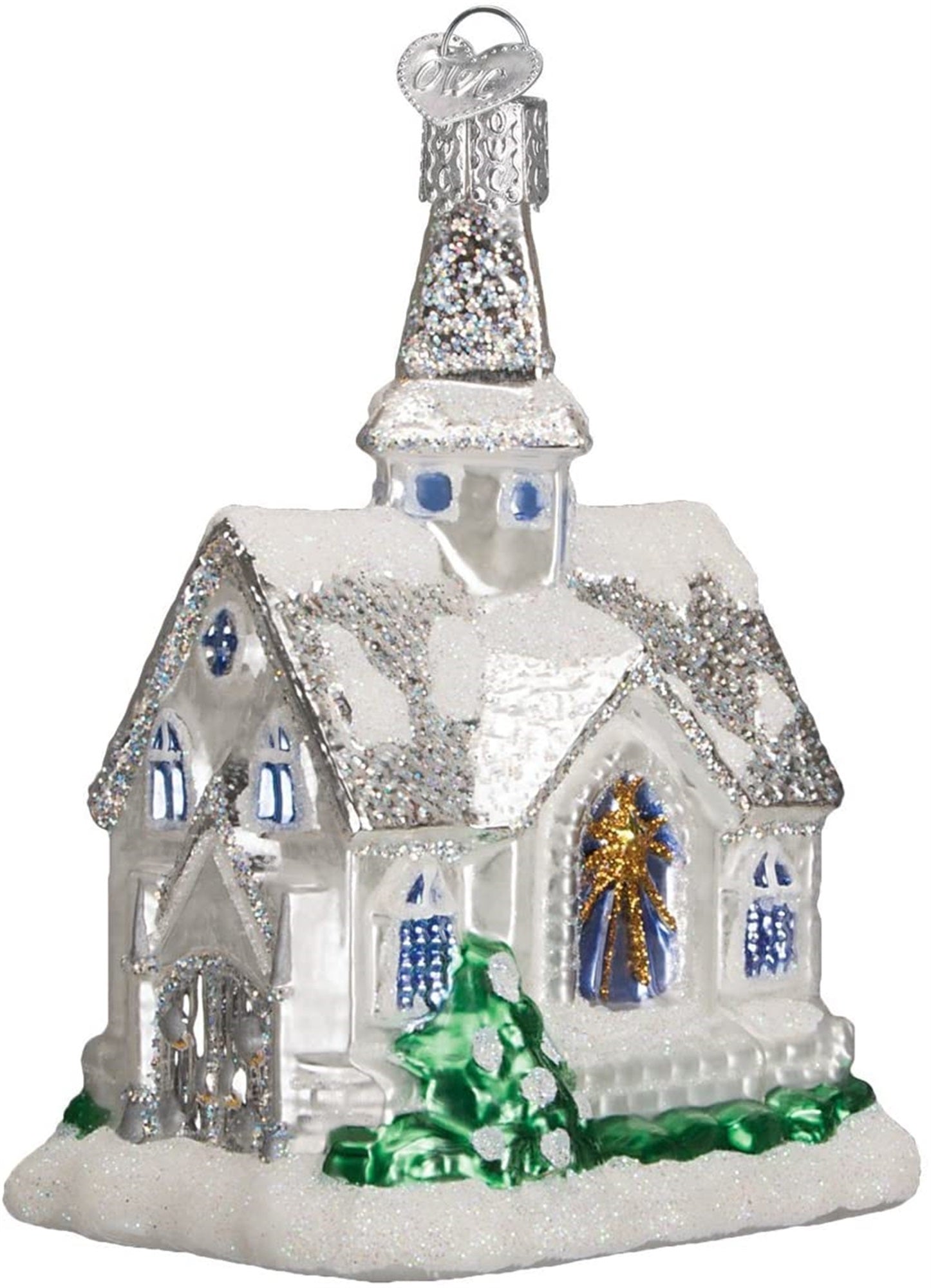 Old World Christmas Glass Blown Ornament, Sparkling Cathedral, 4.25"