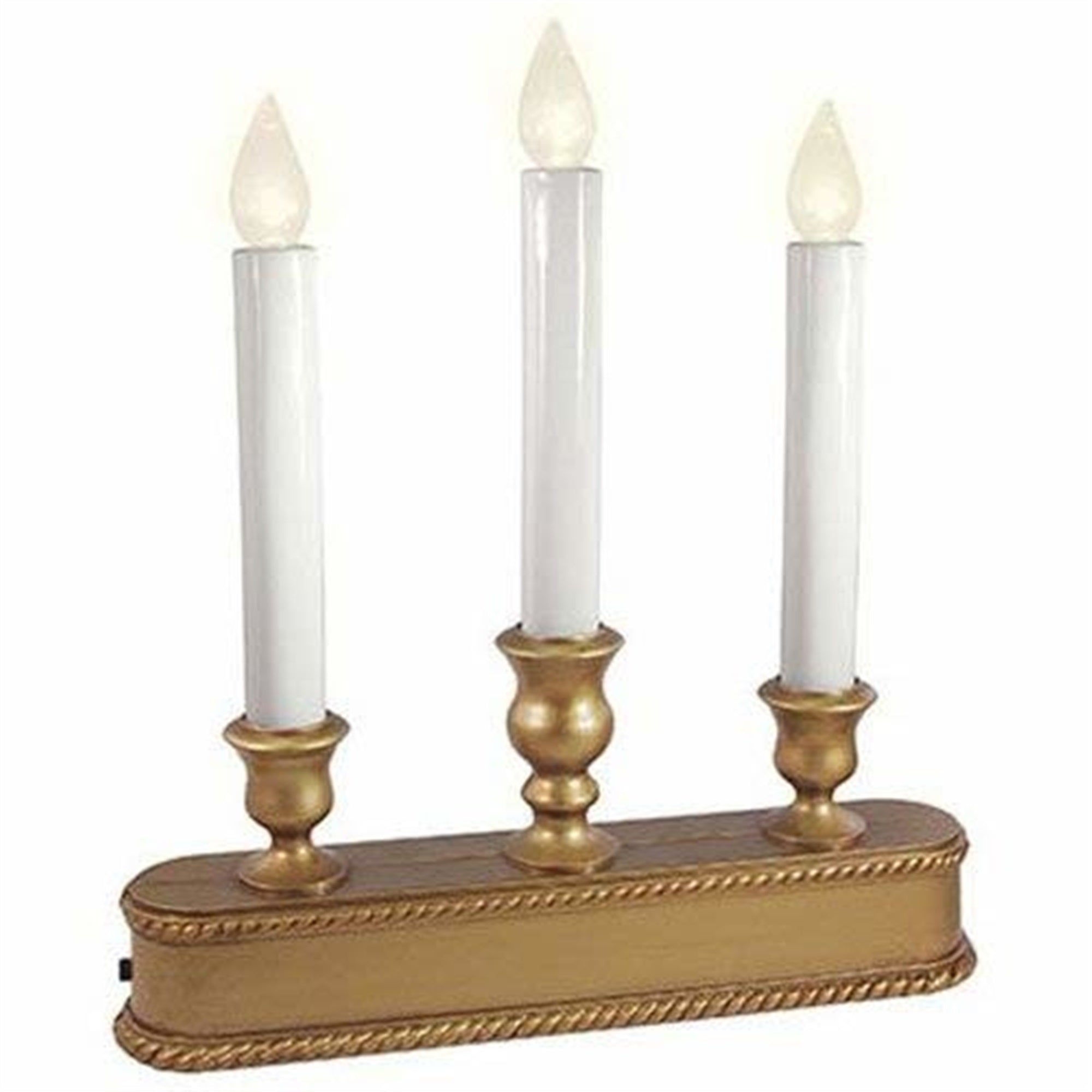 Sylvania Indoor Battery Operated 3 Candle Flameless Window Candle with On/Off Sensor, Gold Base, 10” H