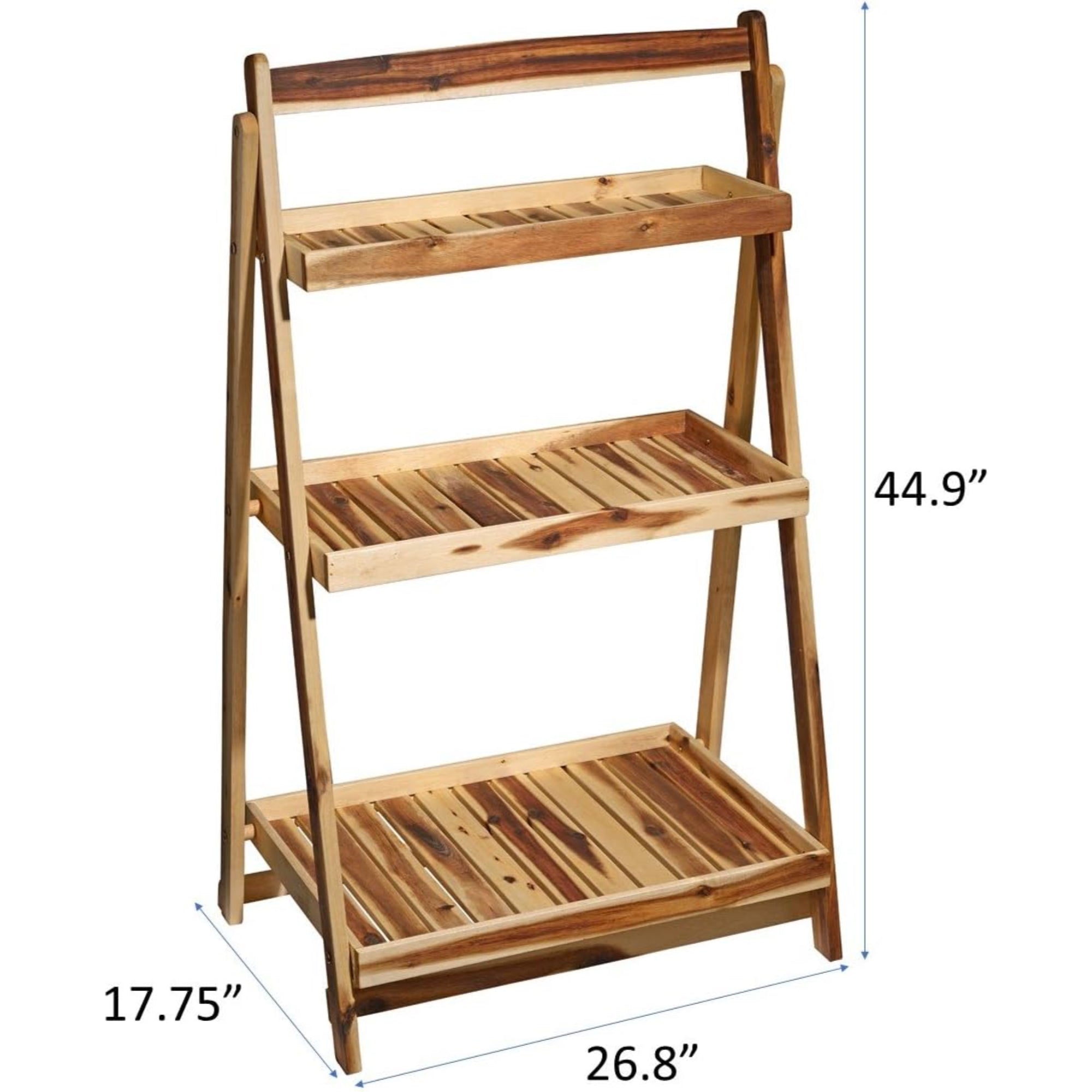 Classic Home and Garden Acacia Wood, 3 Shelf Plant Stand, 27in L x 45in H