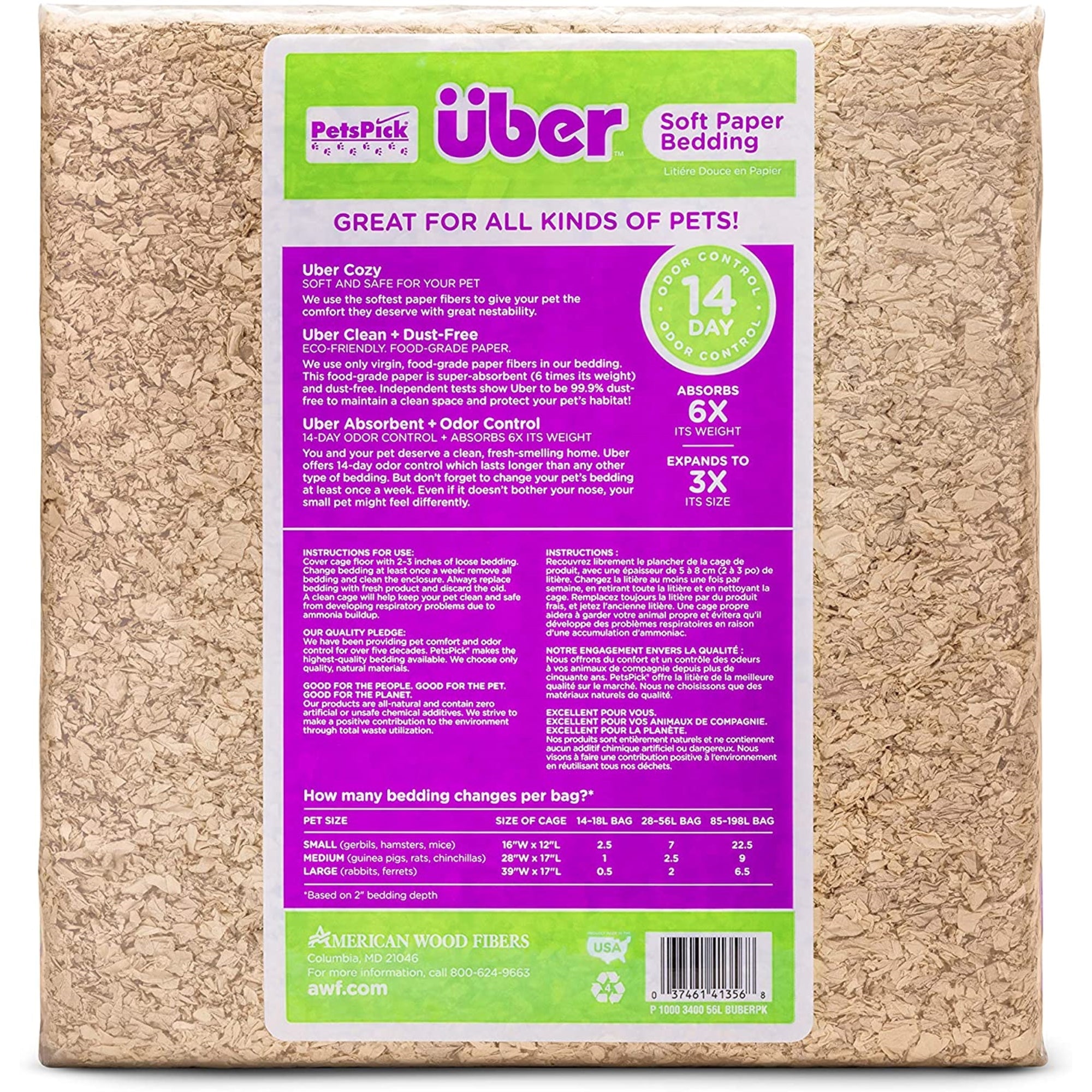 PetsPick Uber Soft Paper Pet Bedding for Small Animals, Natural 56L