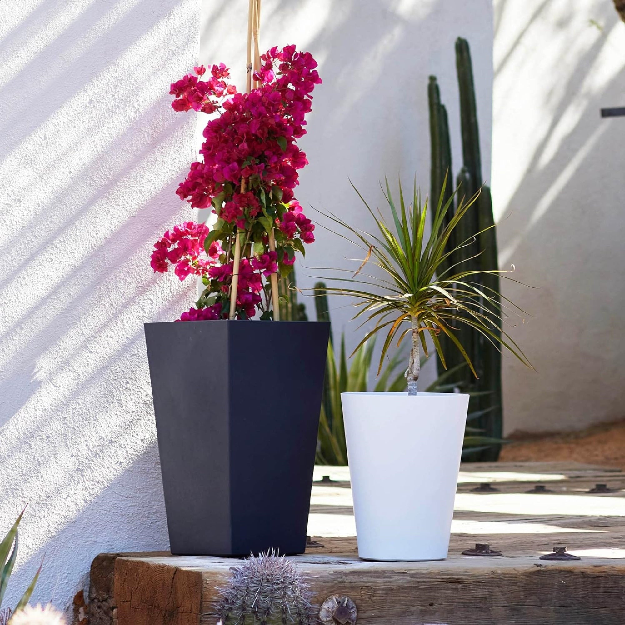 Bloem Indoor/Outdoor Tall Finley Tapered Round, 100% Recycled Plastic Pot, Casper White, 4 Gallon Soil Capacity, 14”