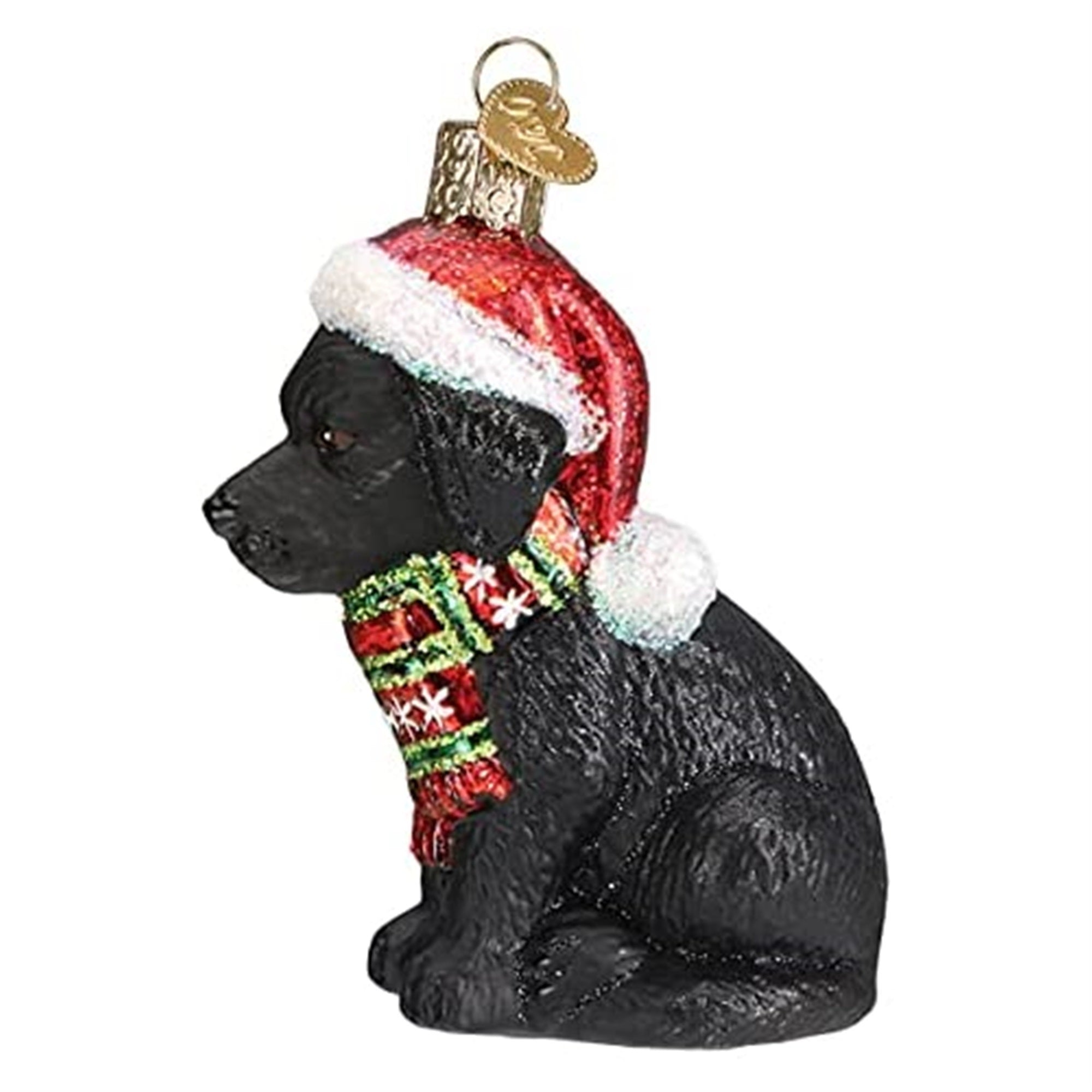 Old World Christmas Glass Blown Ornament, Holiday Black Lab Puppy 5"