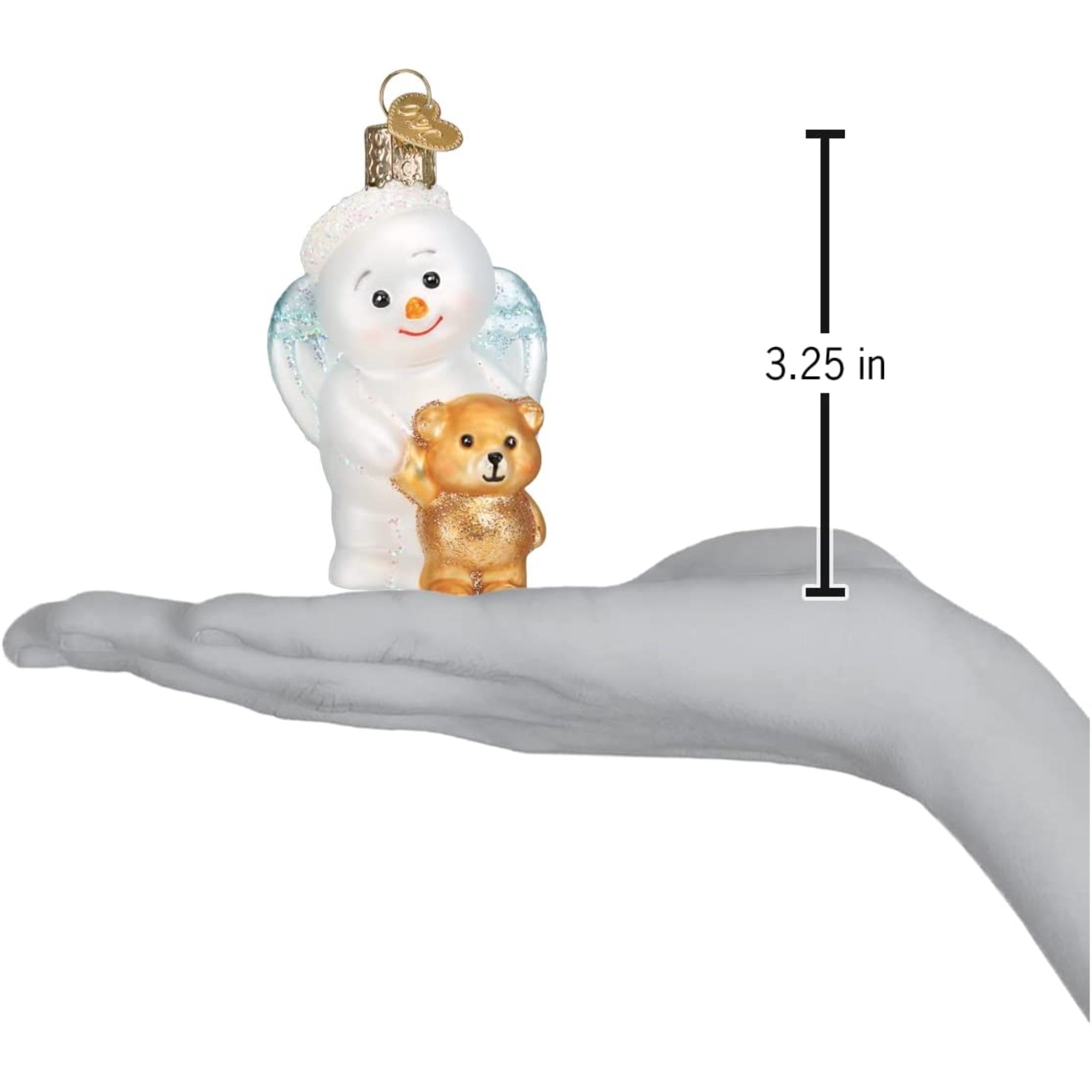 Old World Christmas Glass Blown Baby Snow Angel With Bear Ornament, 3.25"