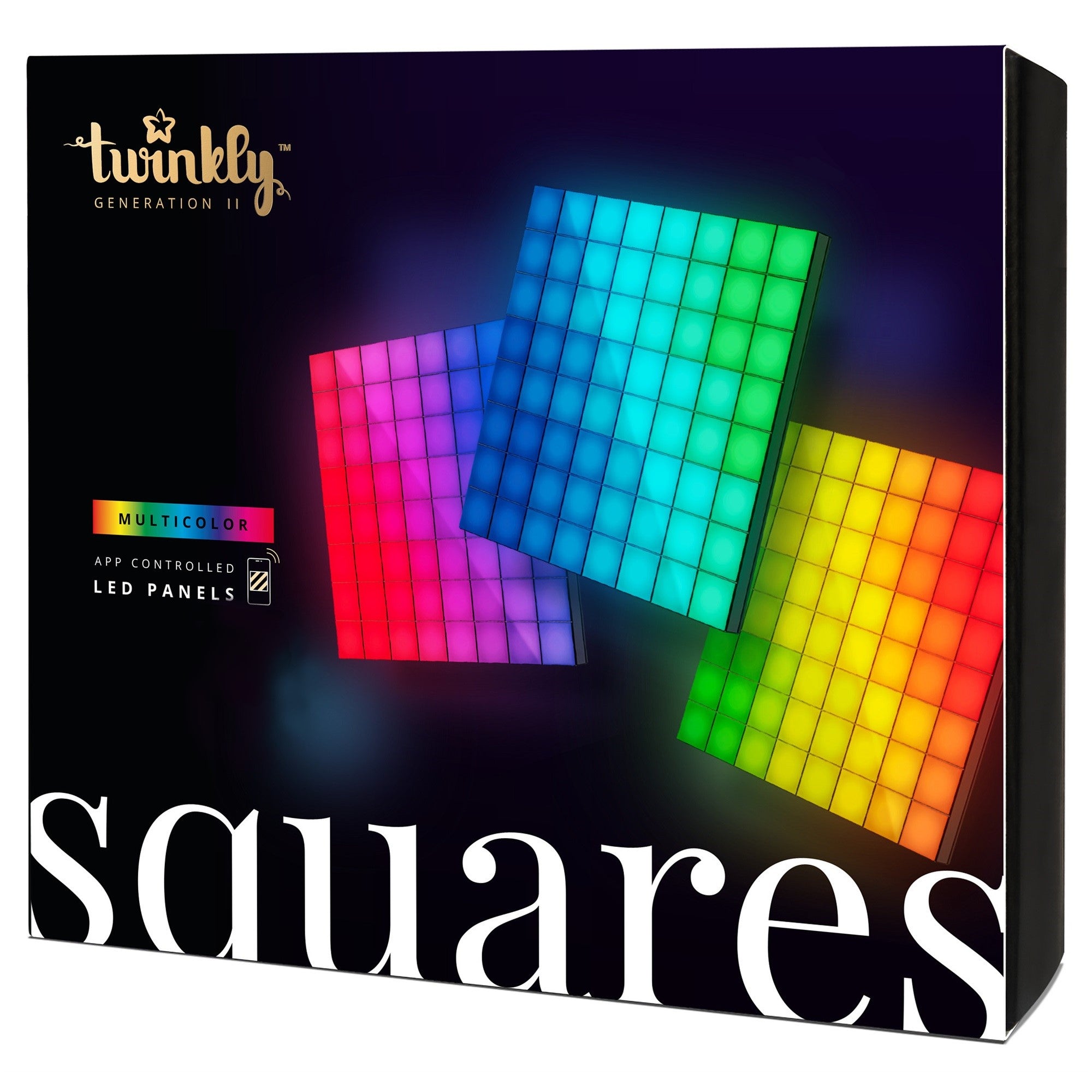 Twinkly Squares App Controlled Panels Starter Kit Indoor and Outdoor Smart Lighting Decoration, Multicolor LED