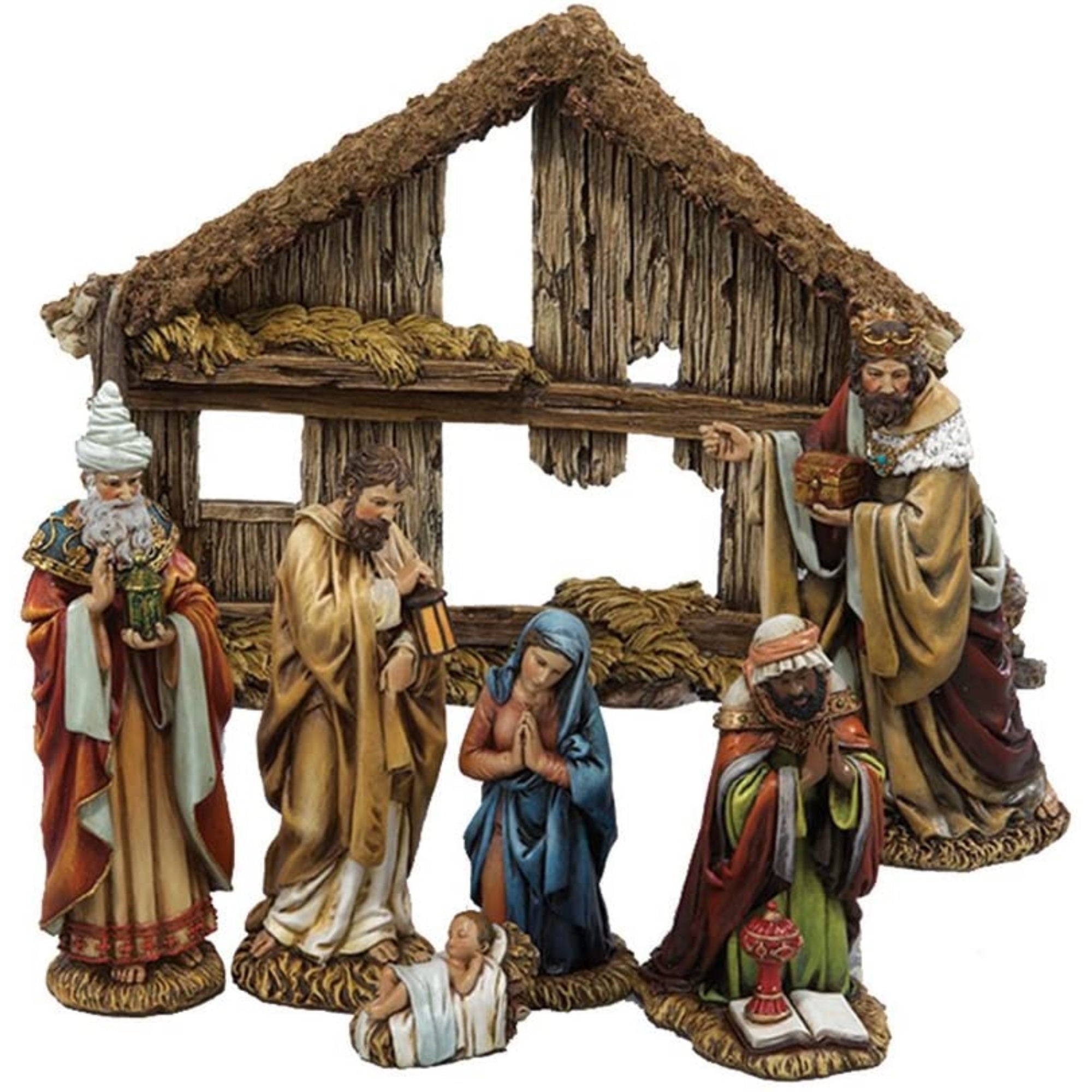 Kurt Adler Nativity Set With Stable, 7-Piece Figurine Set