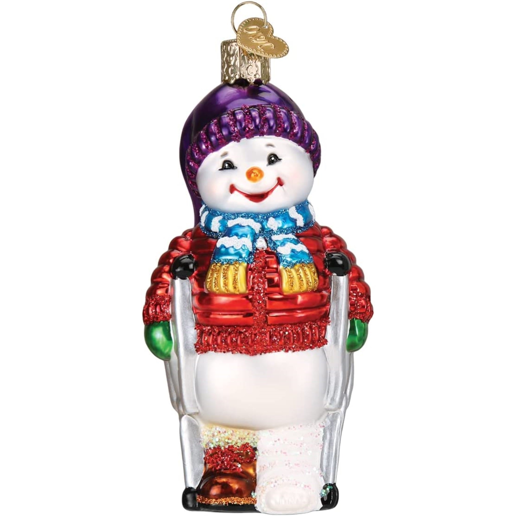 Old World Christmas Blown Glass Christmas Ornament, Snowman with Crutches